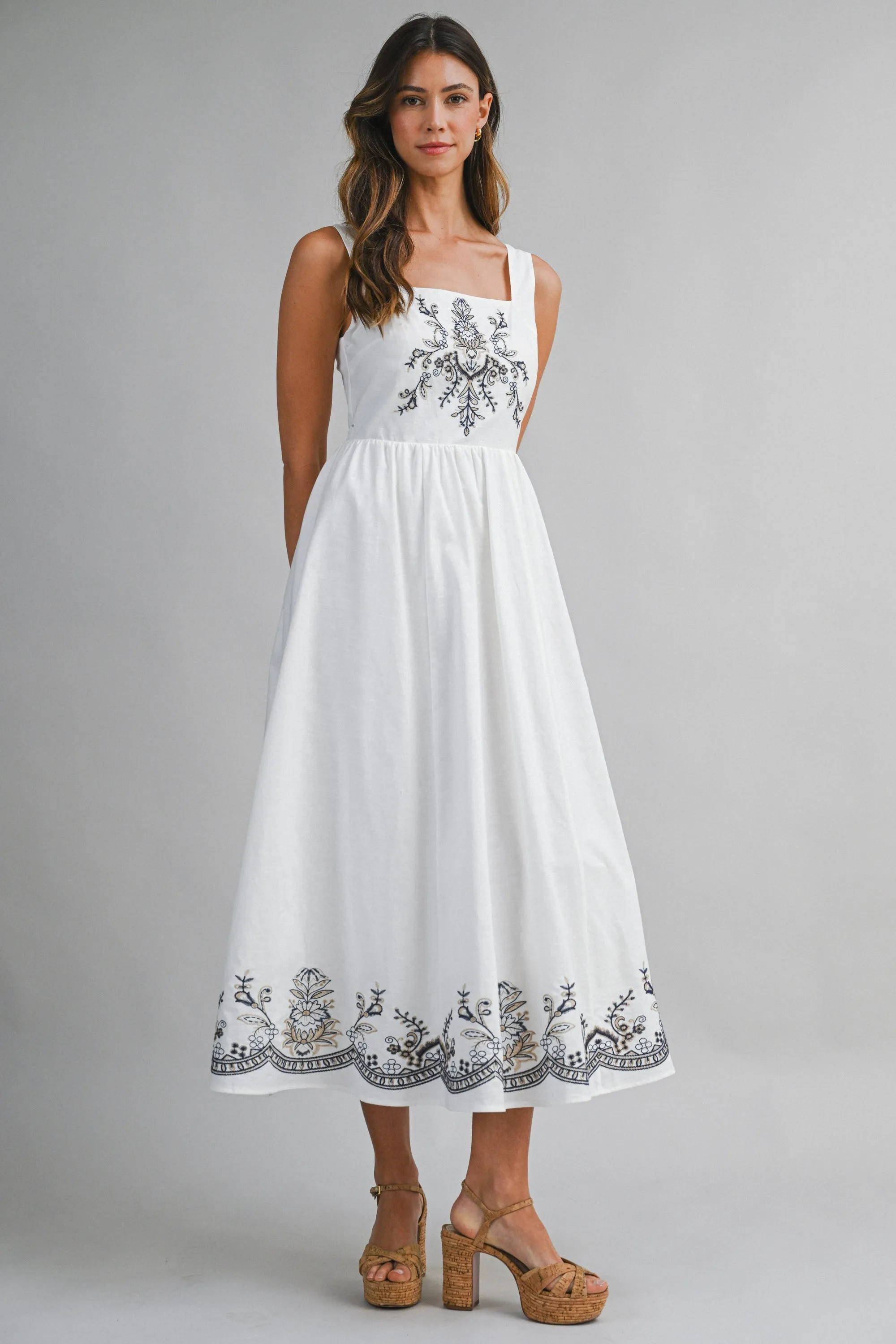 RAVEN EMBROIDERY SLEEVELESS MIDI DRESS sold by MABLE