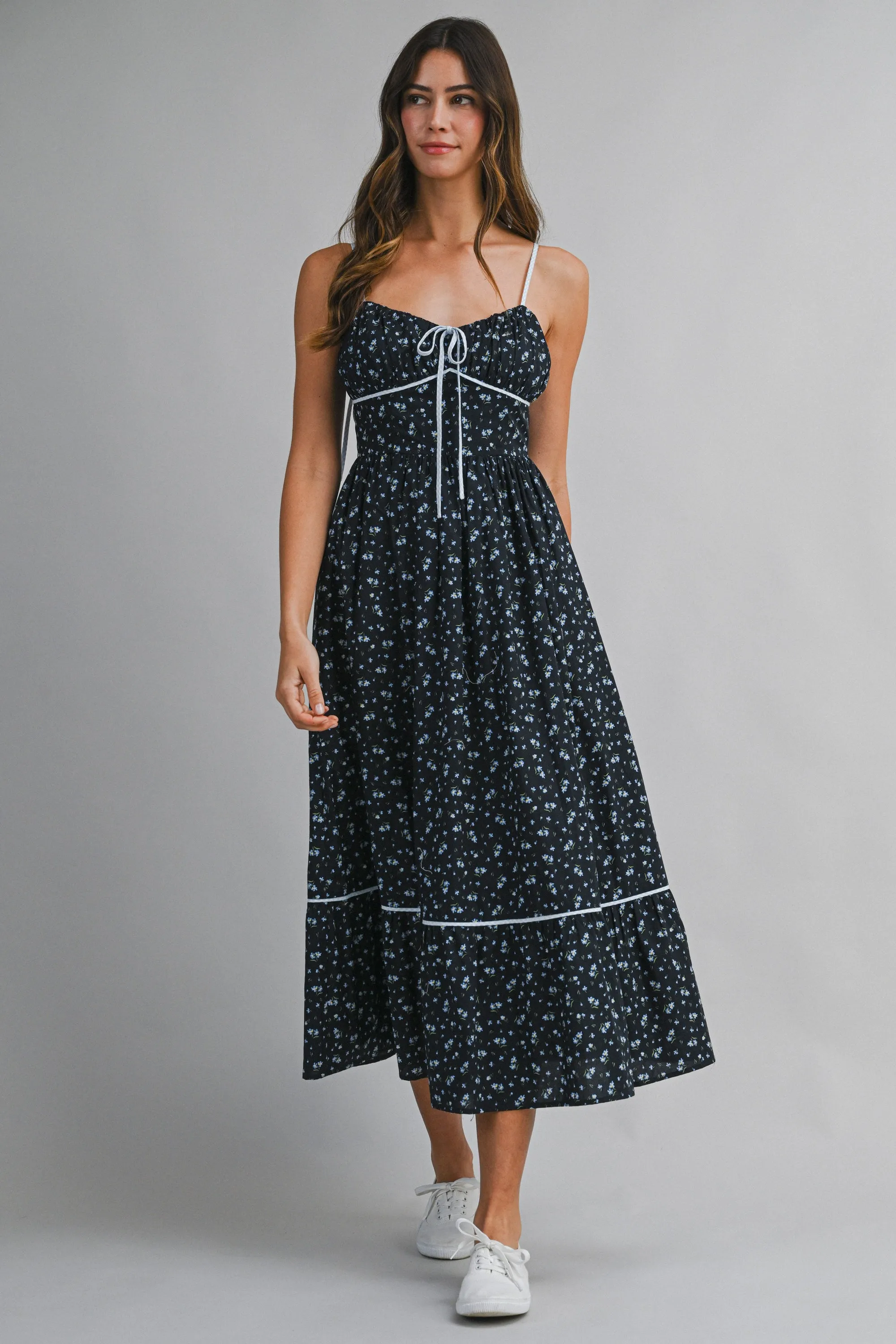 MIA FLORAL PRINTED GINGHAM CONTRAST MIDI DRESS sold by MABLE