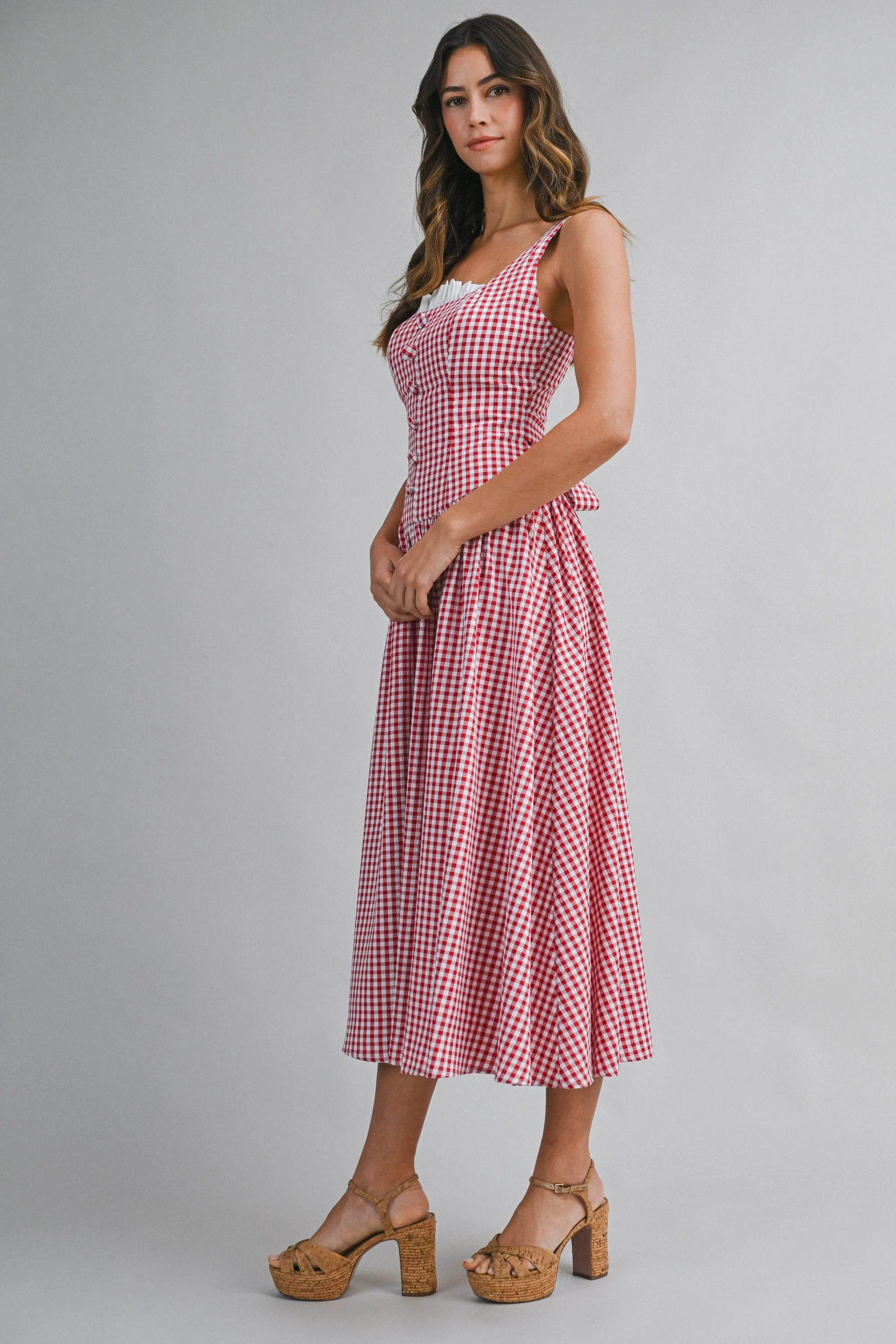 MIRACLE GINGHAM BUTTON FRONT MIDI DRESS sold by MABLE product image thumbnail 2