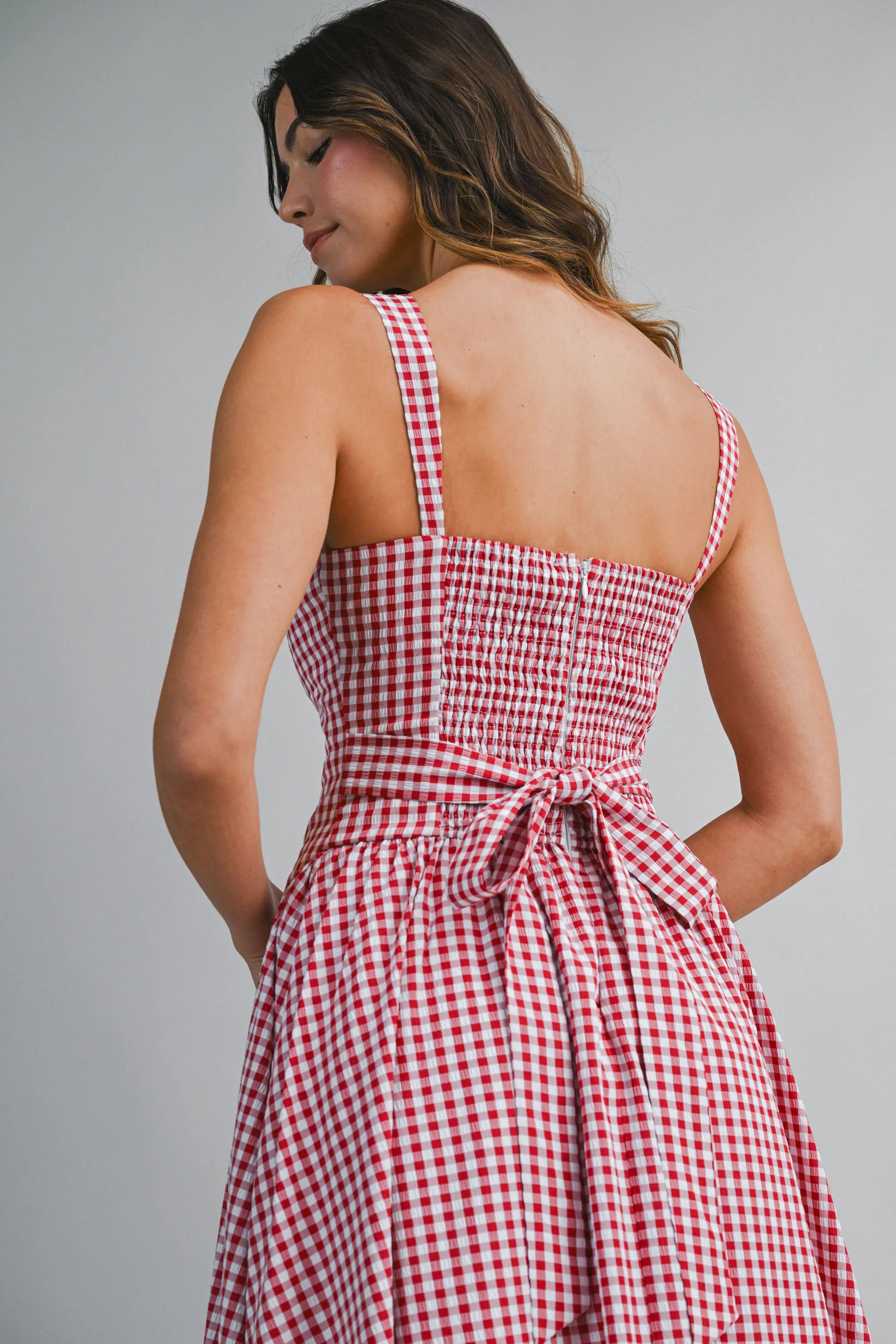 MIRACLE GINGHAM BUTTON FRONT MIDI DRESS sold by MABLE product image thumbnail 4