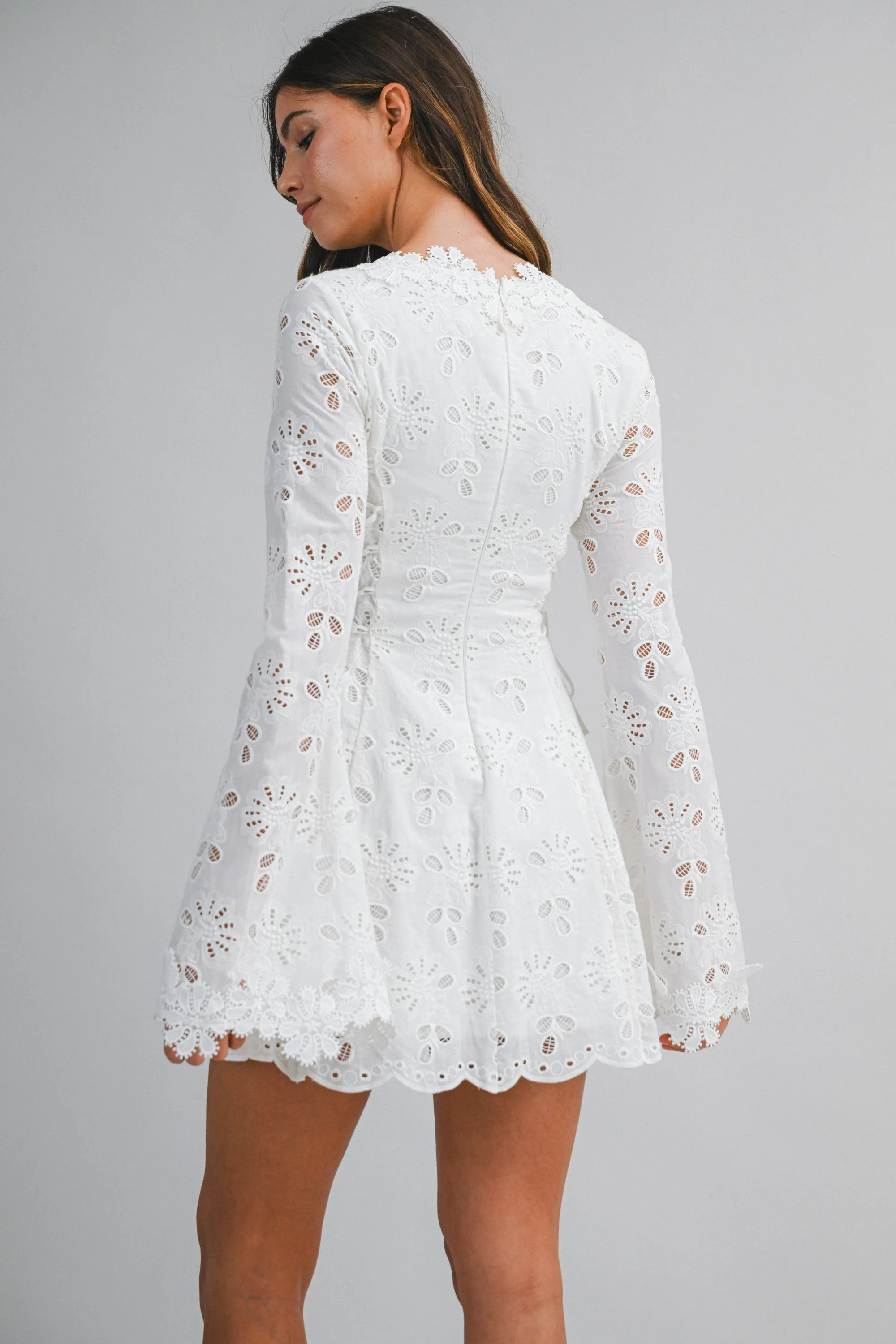 VONNI LACE TRIM EYELET LONG SLEEVES MINI DRESS sold by MABLE product image thumbnail 4