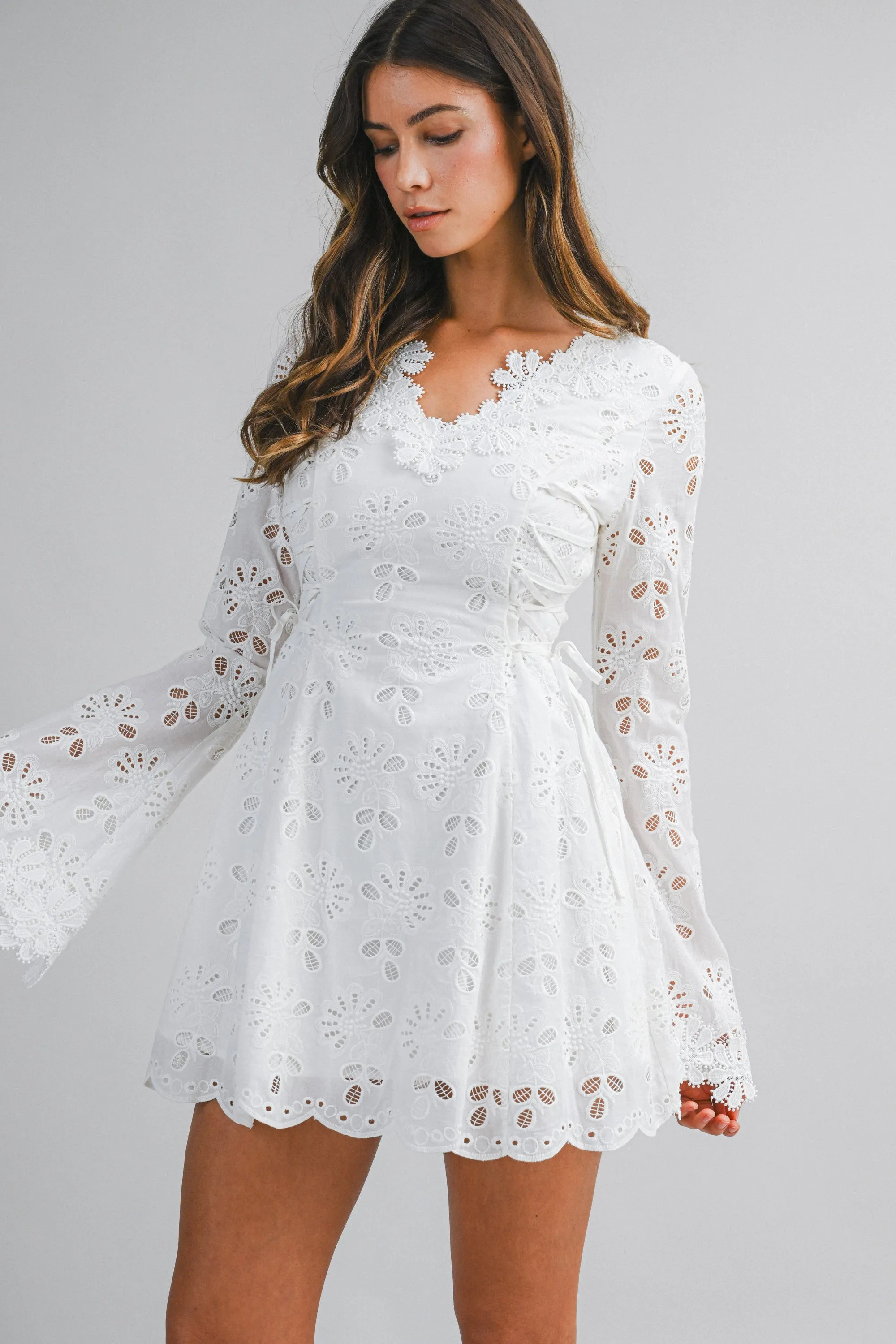 VONNI LACE TRIM EYELET LONG SLEEVES MINI DRESS sold by MABLE product image thumbnail 2