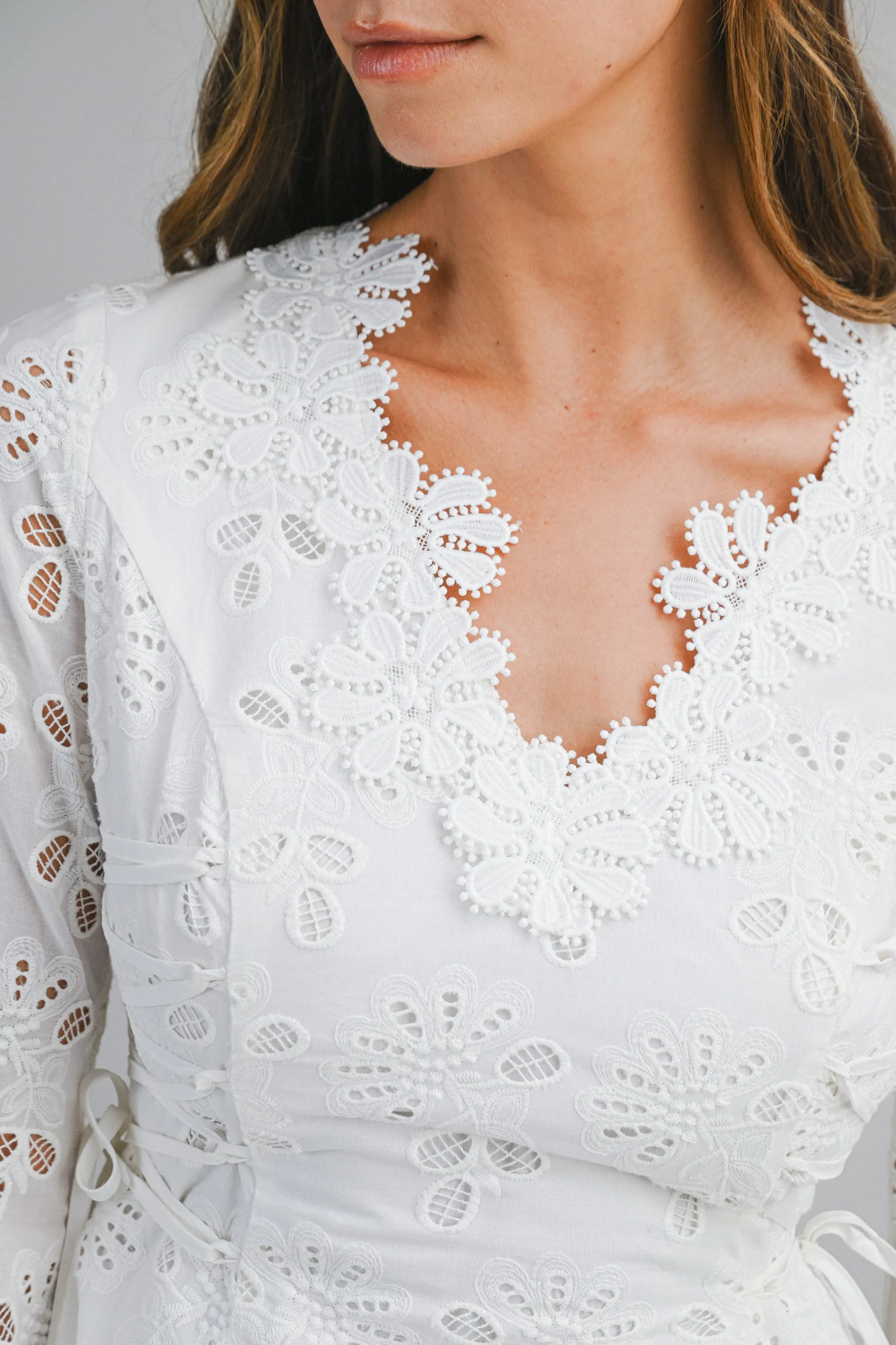 VONNI LACE TRIM EYELET LONG SLEEVES MINI DRESS sold by MABLE product image thumbnail 5