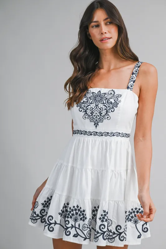 LINDSEY SLEEVELESS EMBROIDERY MINI DRESS made by MABLE
