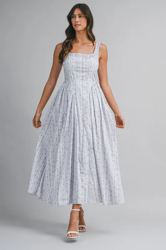 KRISTEN WALL PAPER FLORAL PRINTED MIDI DRESS made by MABLE