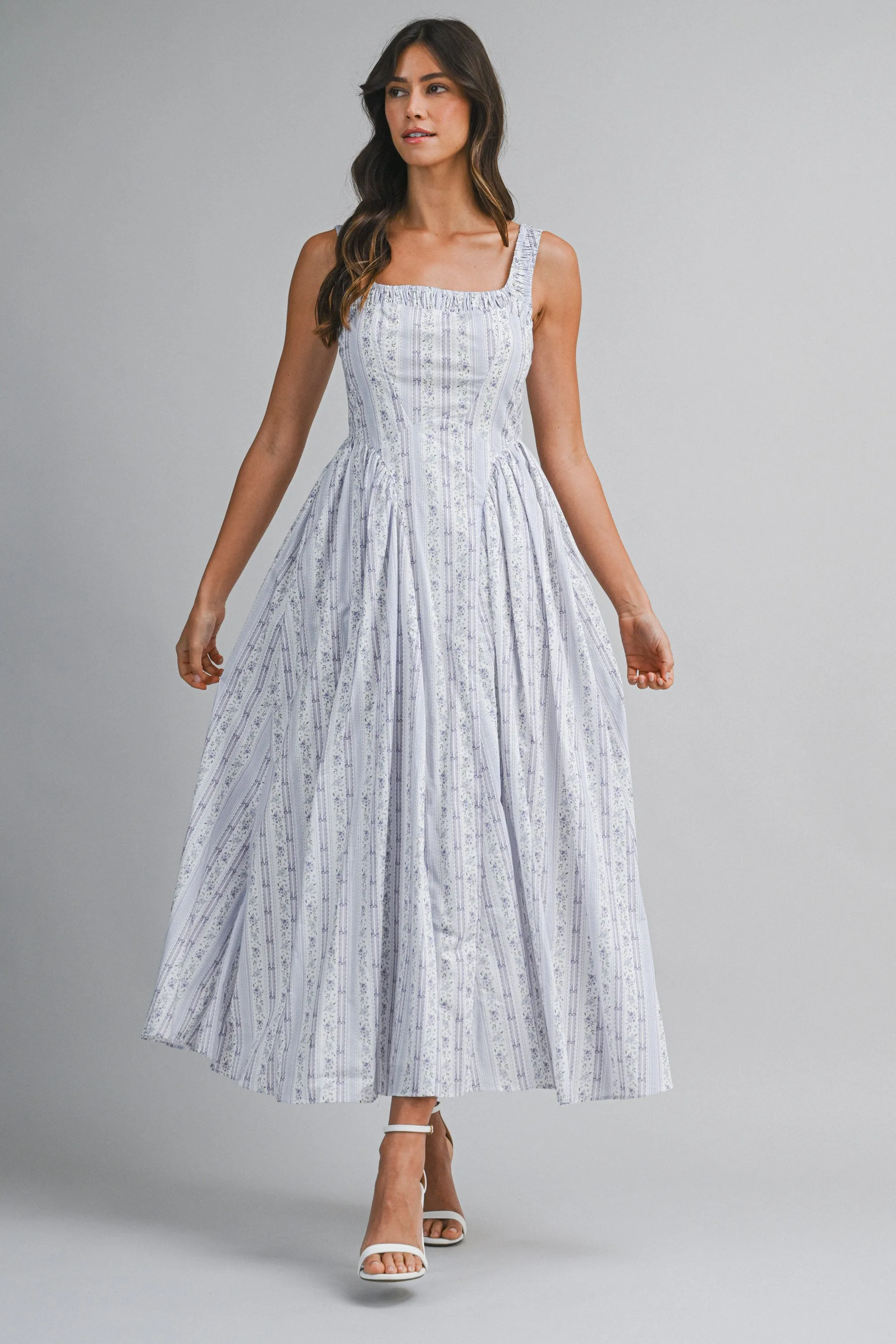 KRISTEN WALL PAPER FLORAL PRINTED MIDI DRESS sold by MABLE