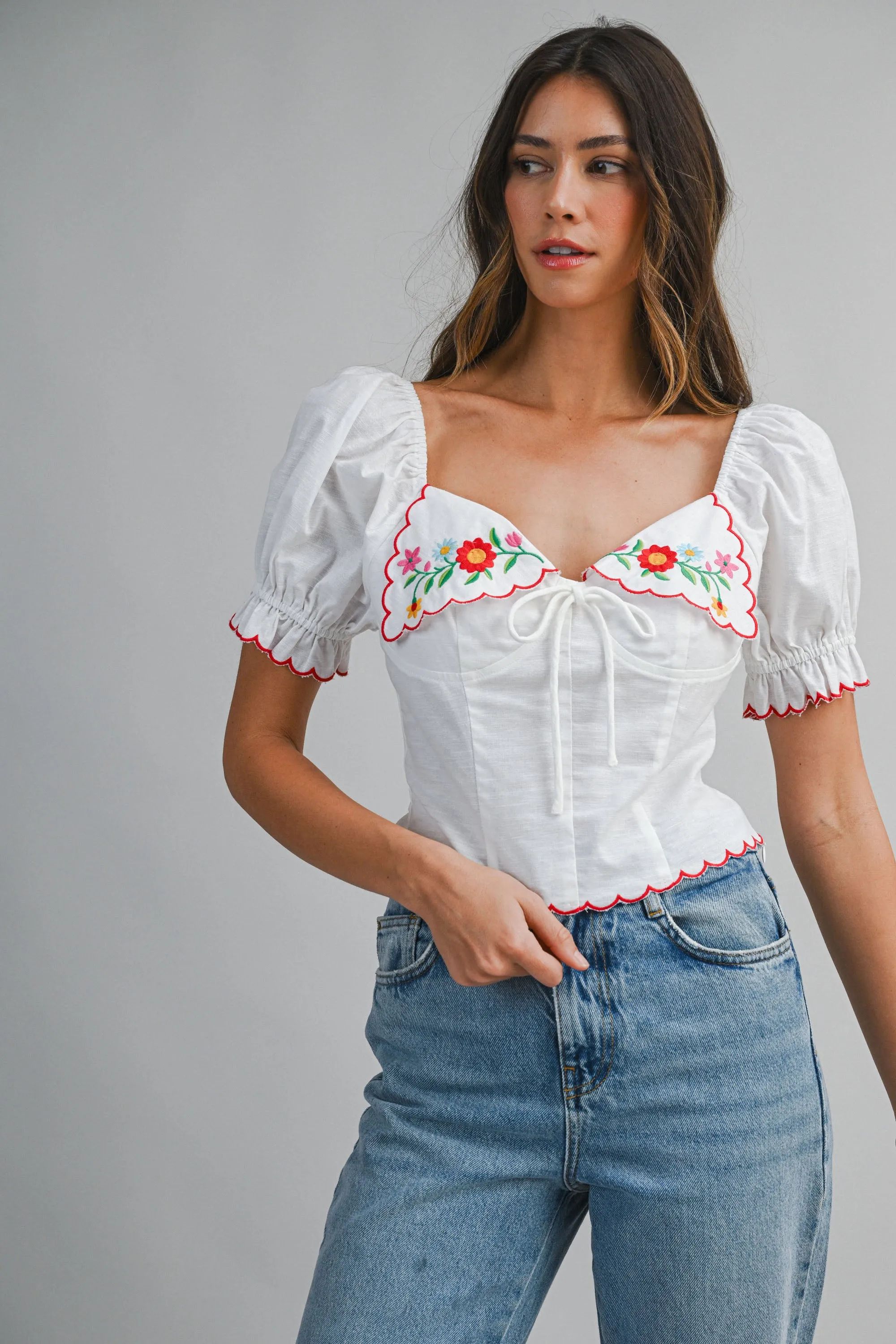SOL EMBROIDERY SHORT SLEEVE TOP sold by MABLE