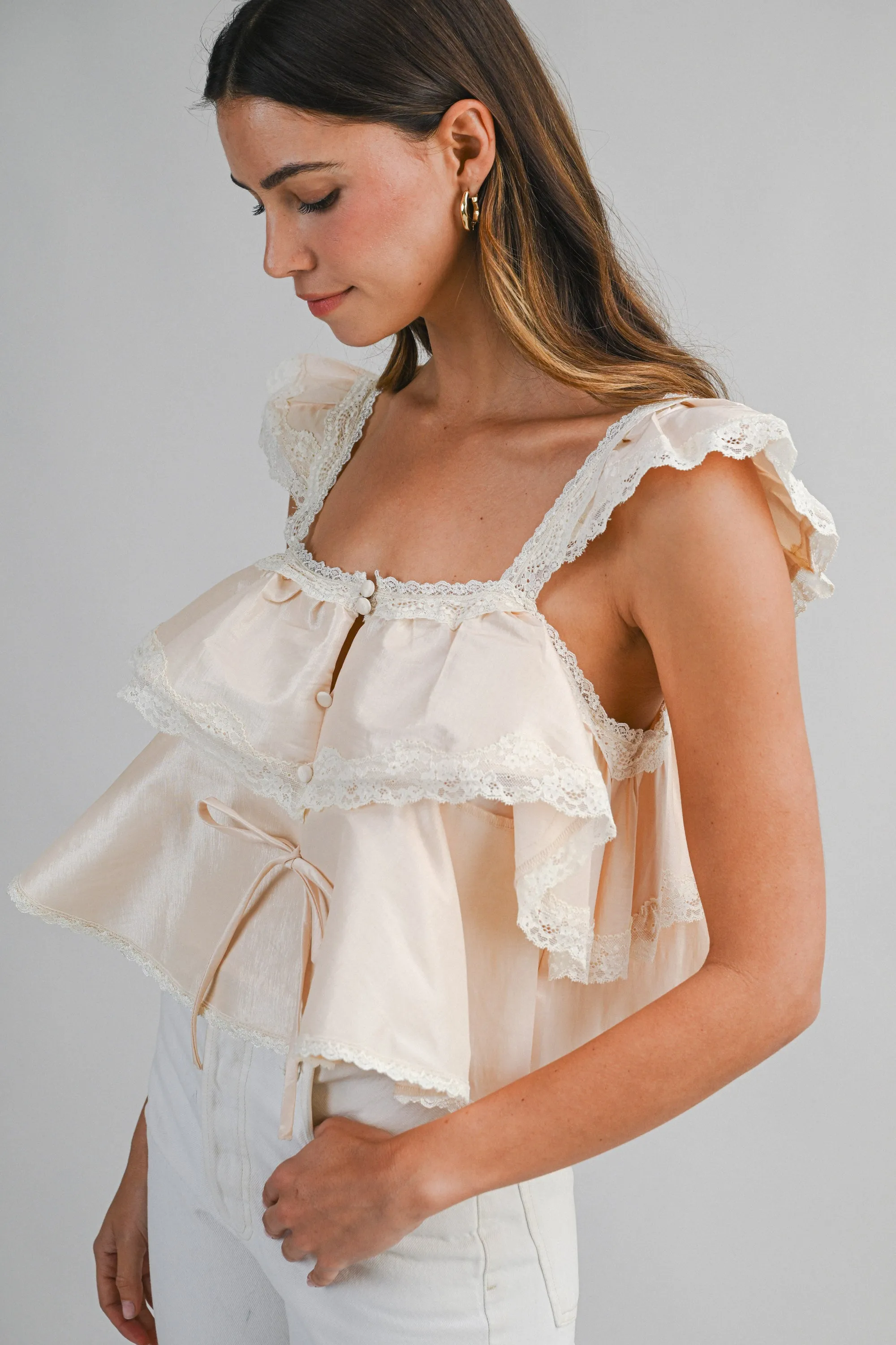 GENESIS LACE TRIMMED RUFFLE CROP TOP sold by MABLE product image thumbnail 3