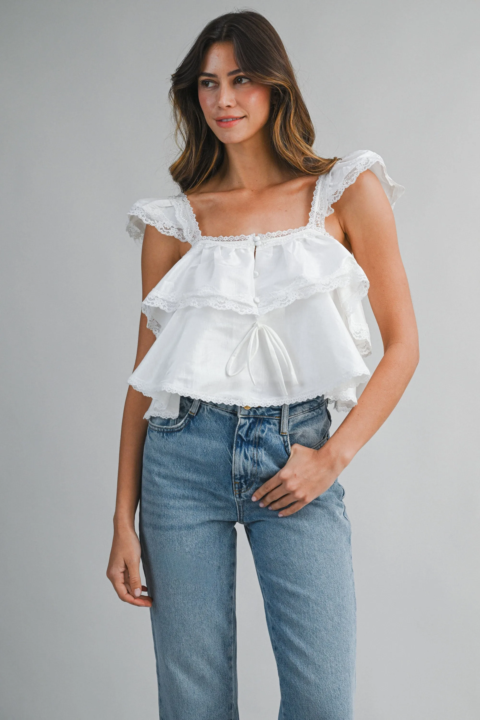 GENESIS LACE TRIMMED RUFFLE CROP TOP sold by MABLE product image thumbnail 2