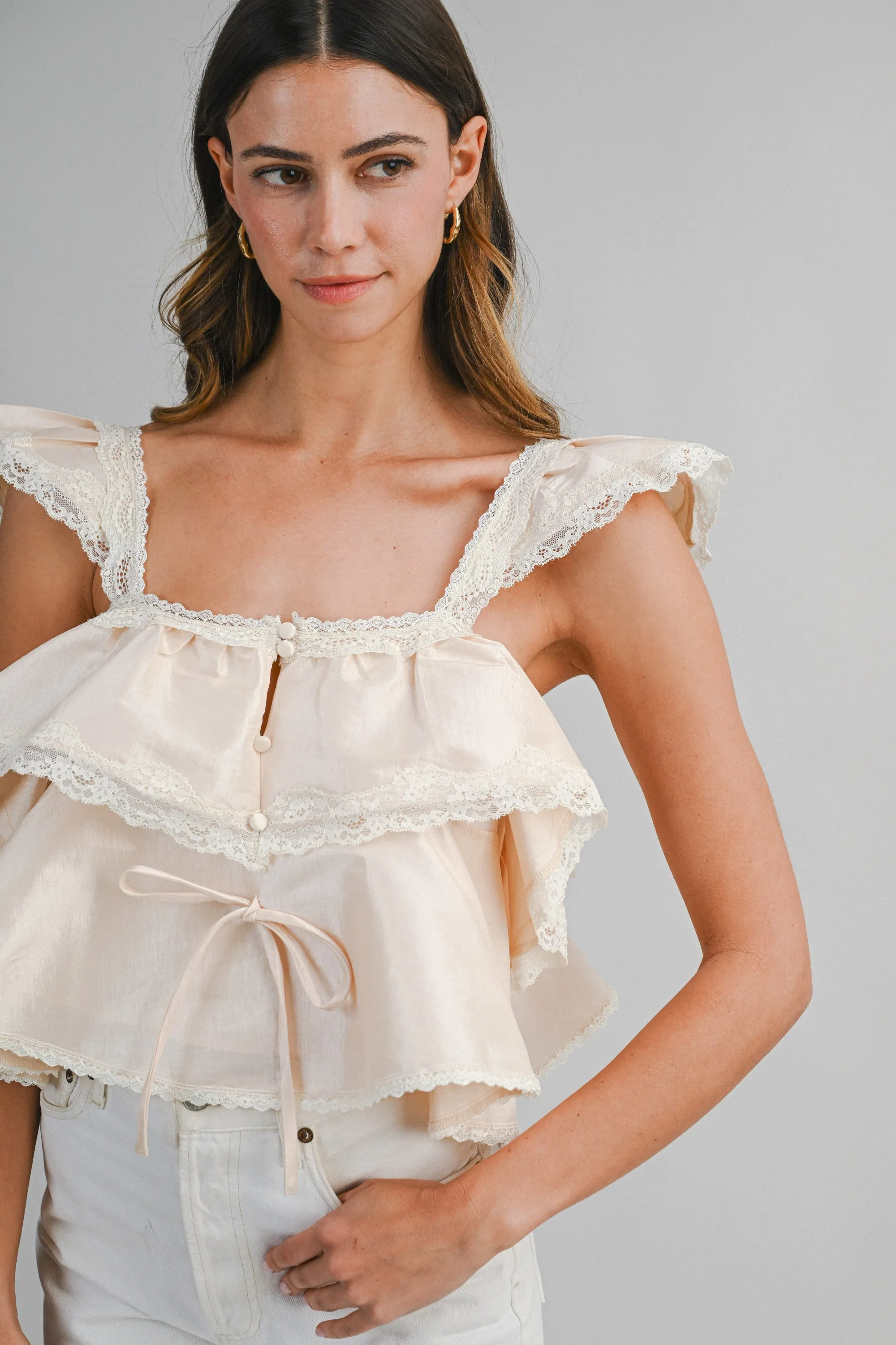 GENESIS LACE TRIMMED RUFFLE CROP TOP sold by MABLE product image thumbnail 4