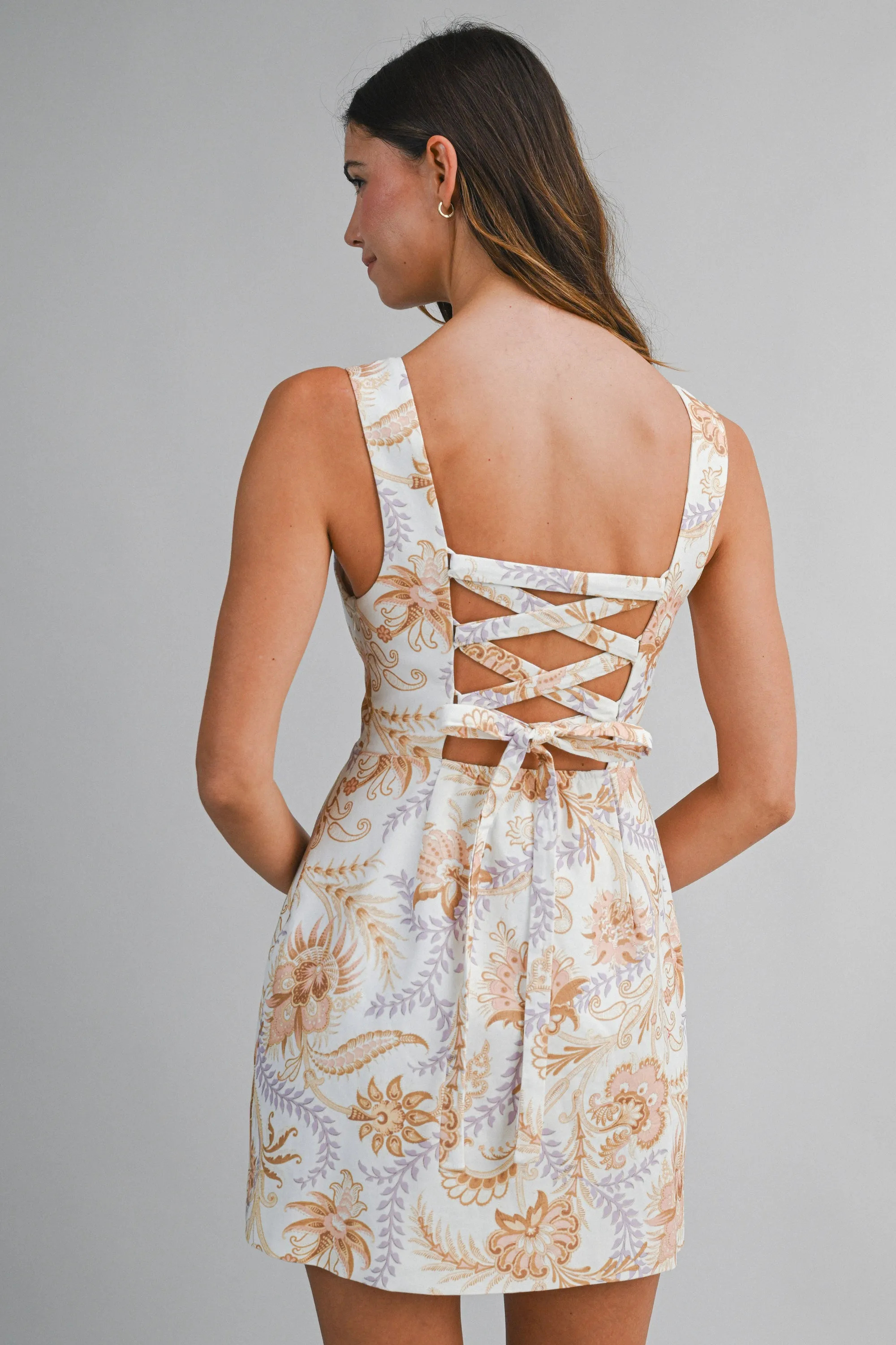 NYRA LINEN PRINTED BACK BOW MINI DRESS sold by MABLE product image thumbnail 3