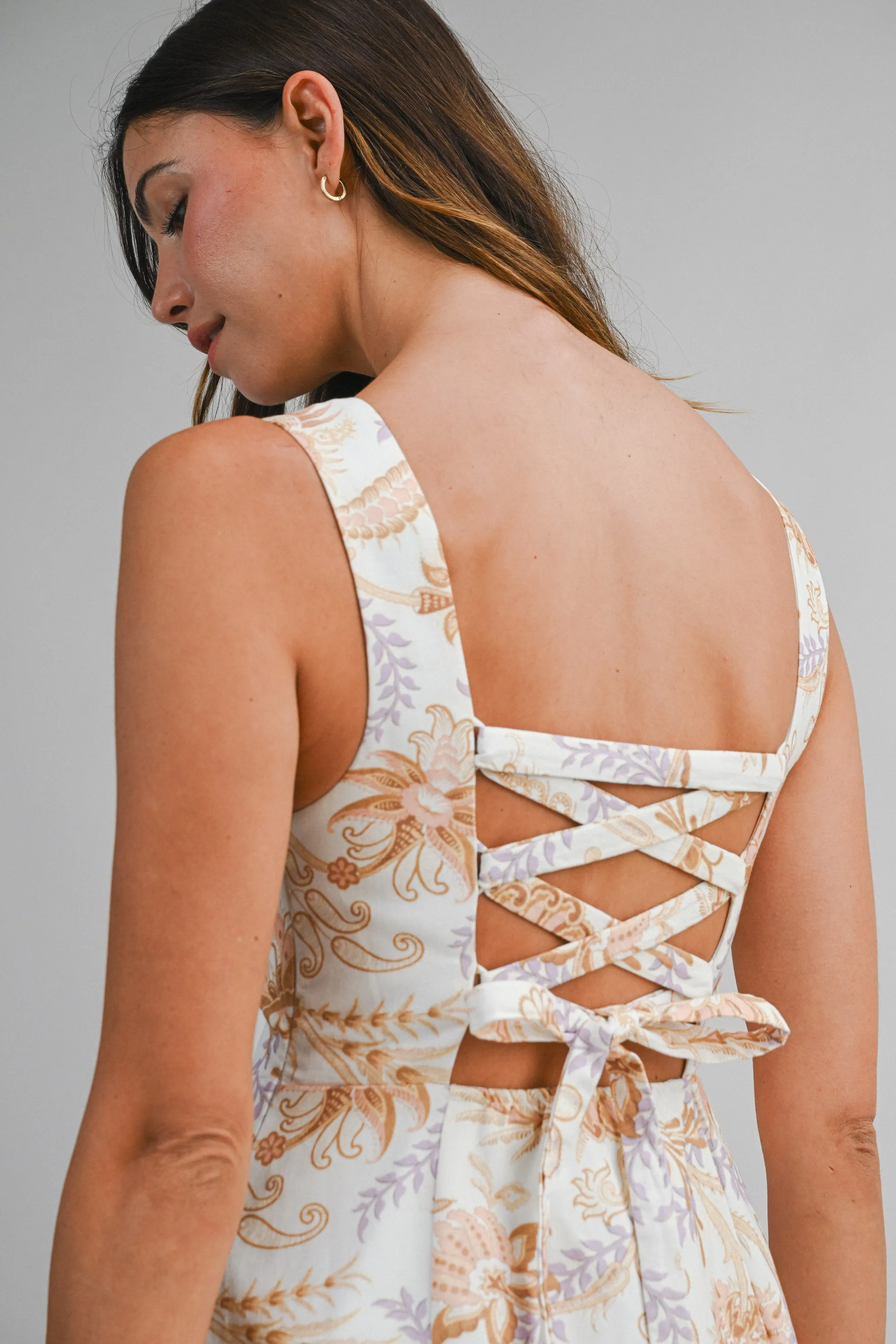 NYRA LINEN PRINTED BACK BOW MINI DRESS sold by MABLE product image thumbnail 5