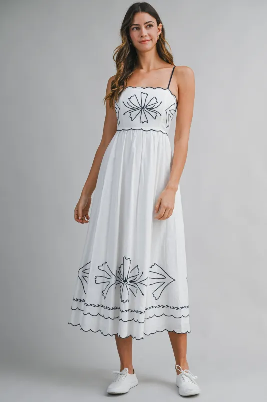 KHLOE CONTRAST EMBROIDERED MIDI DRESS made by MABLE