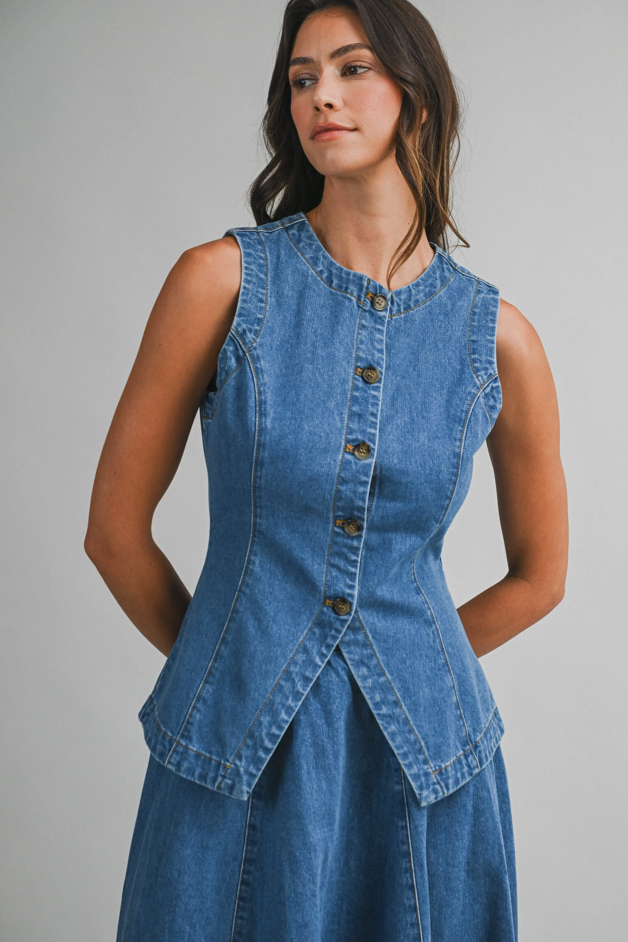 MADALYN DENIM VEST AND MIDI SKIRT sold by MABLE product image thumbnail 4