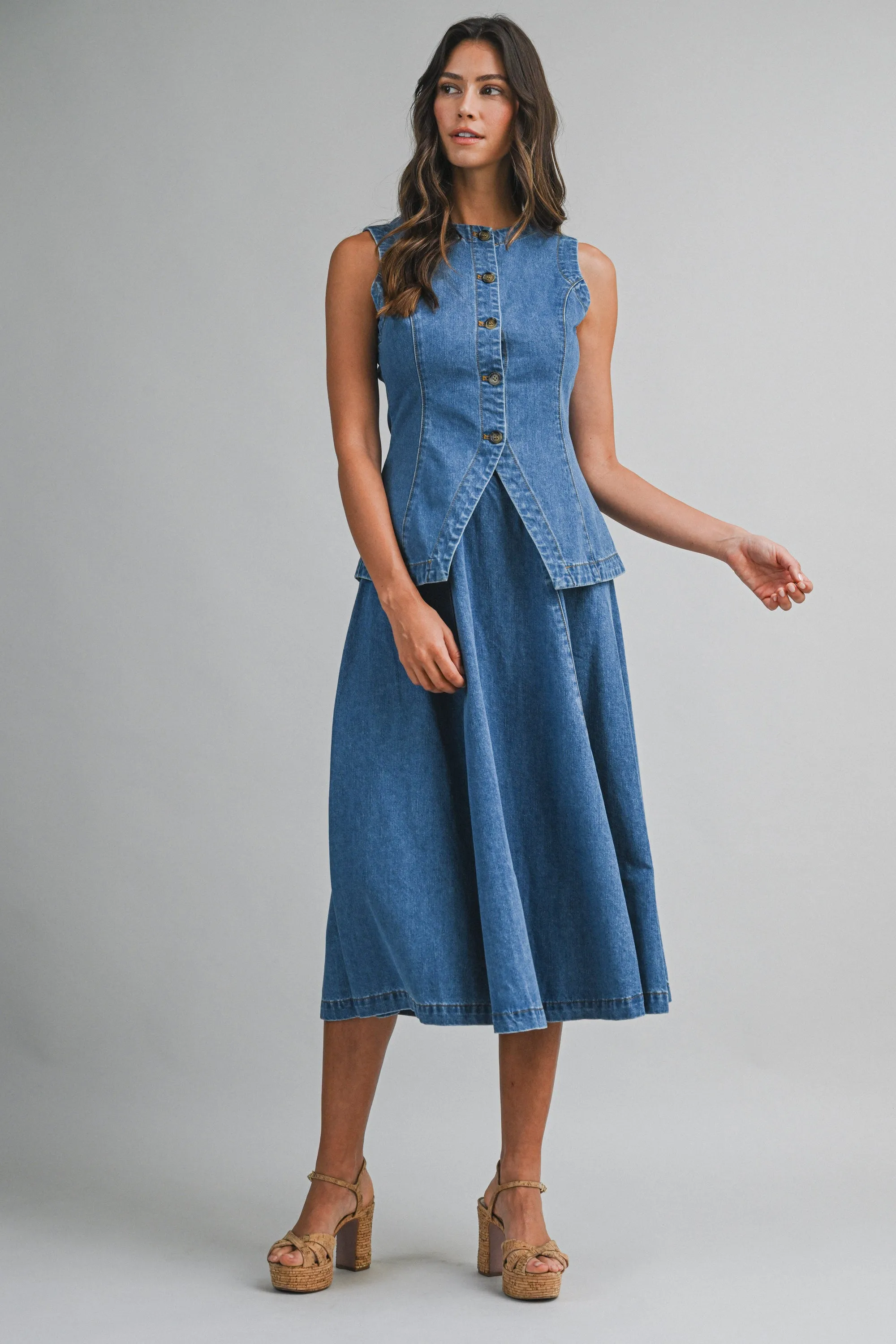 MADALYN DENIM VEST AND MIDI SKIRT sold by MABLE product image thumbnail 2