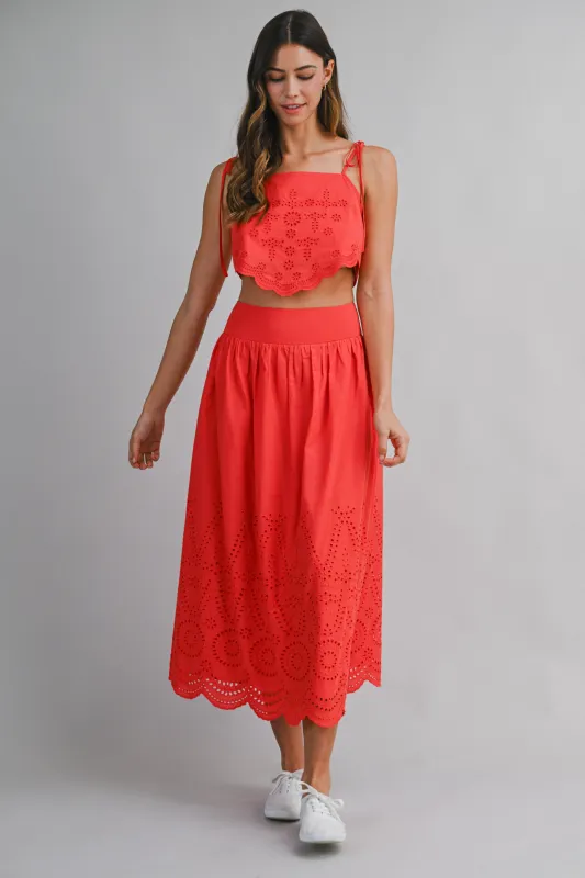 EMELY EMBROIDERED TOP AND MIDI SKIRT SET made by MABLE
