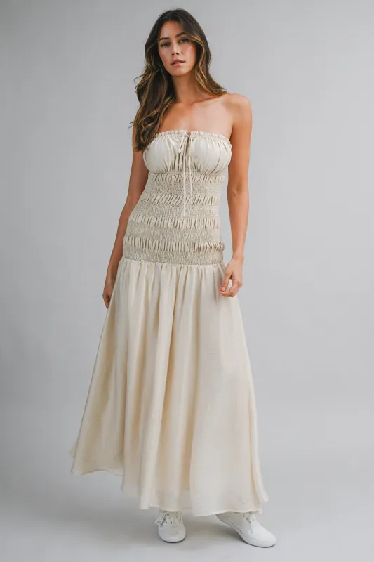 ANA TUBE SHIRRED MAXI DRESS made by MABLE