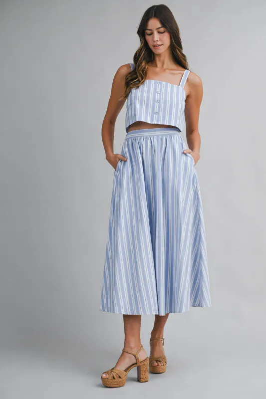 AMELIE STRIPE STRAP SHOULDER TOP AND SKIRT SET made by MABLE