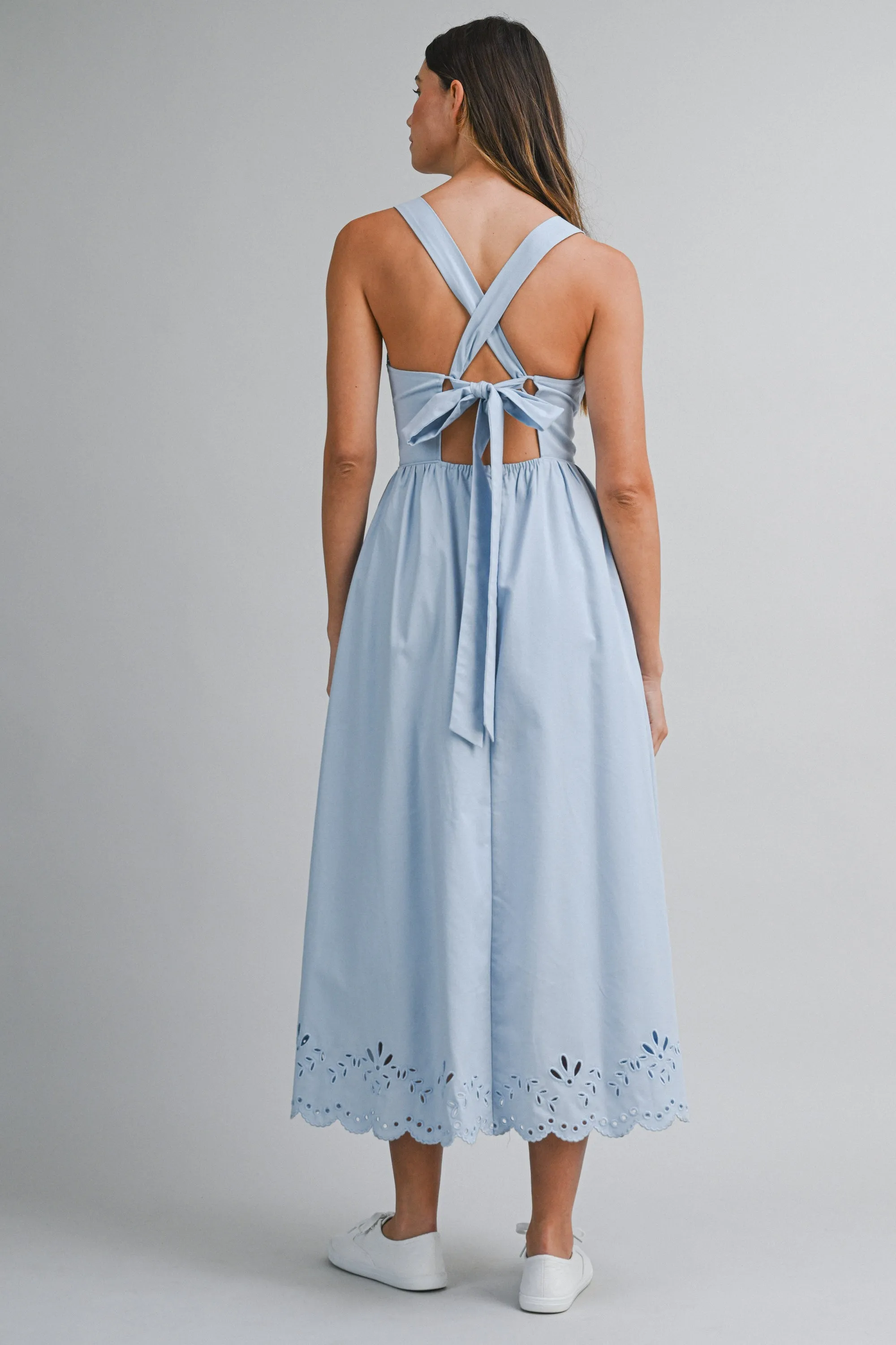 CLAIRISSA LINEN BORDER EYELET MIDI DRESS sold by MABLE product image thumbnail 3