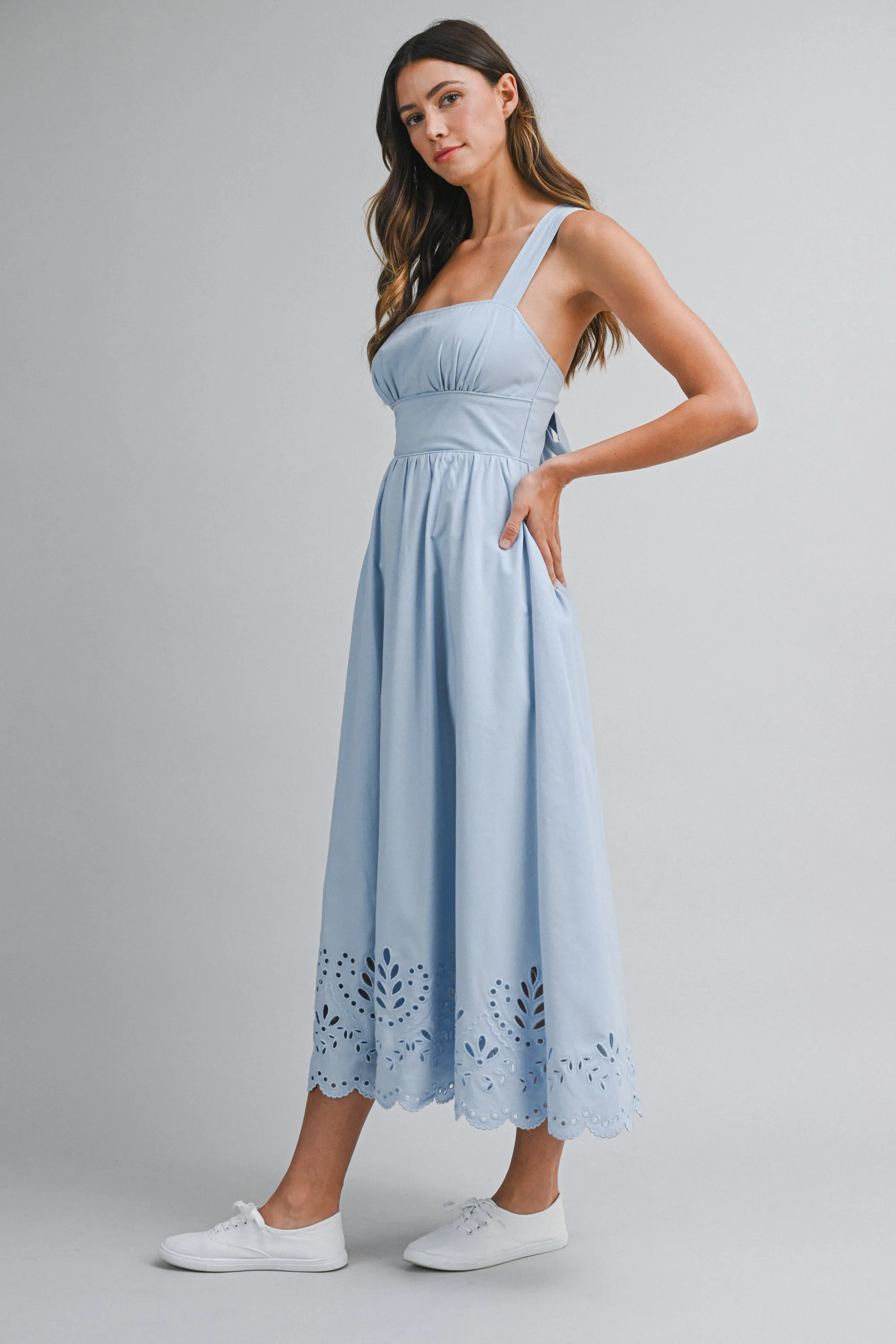 CLAIRISSA LINEN BORDER EYELET MIDI DRESS sold by MABLE product image thumbnail 2