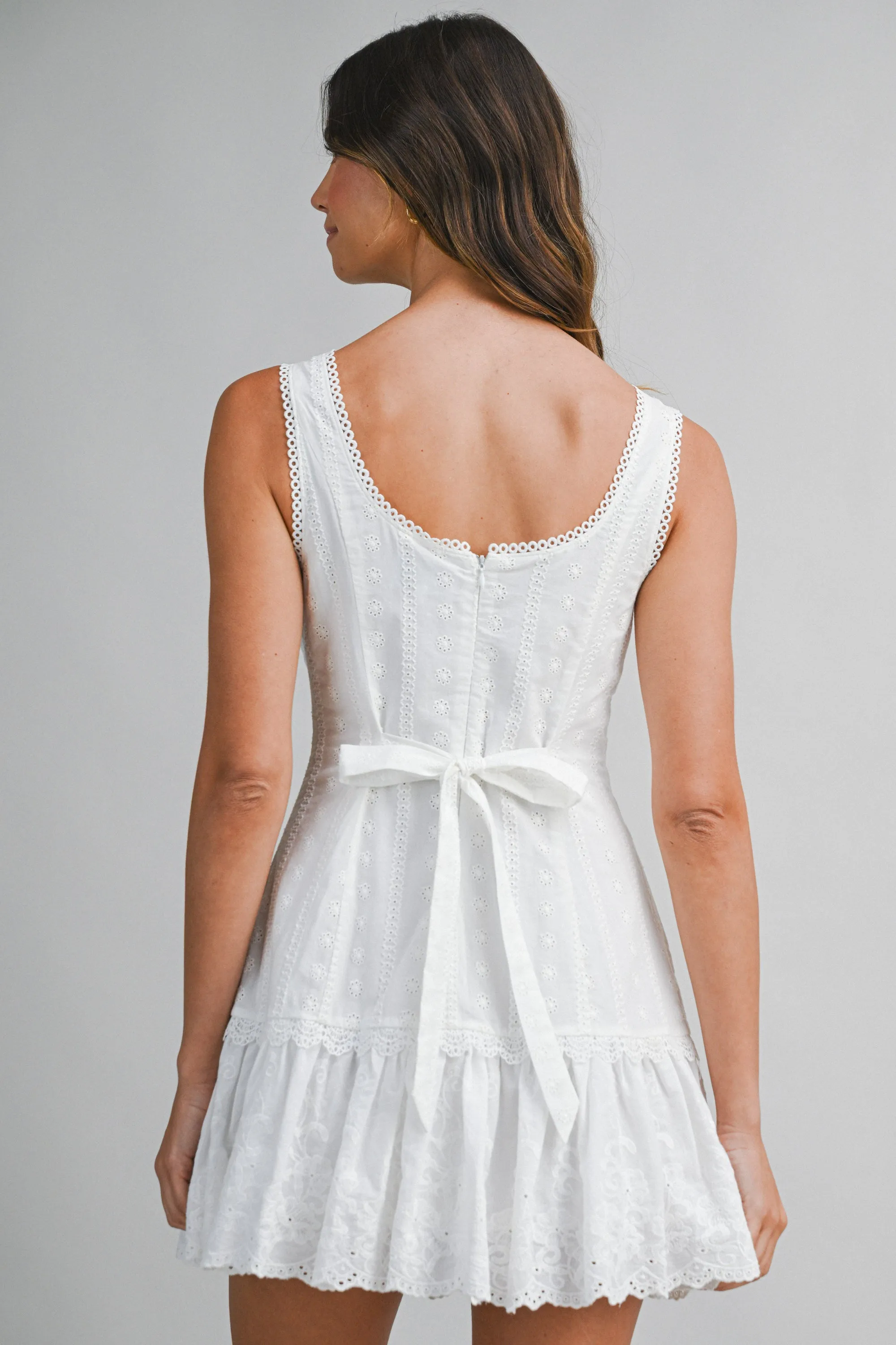 TIARA EYELET BACK TIE MINI DRESS sold by MABLE product image thumbnail 3