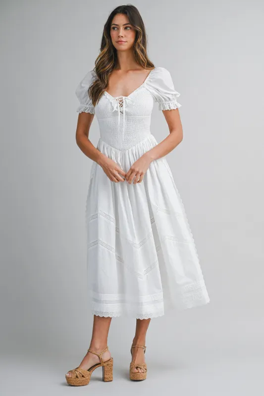 VIVENDEL SMOCKED BODICE MIDI DRESS made by MABLE