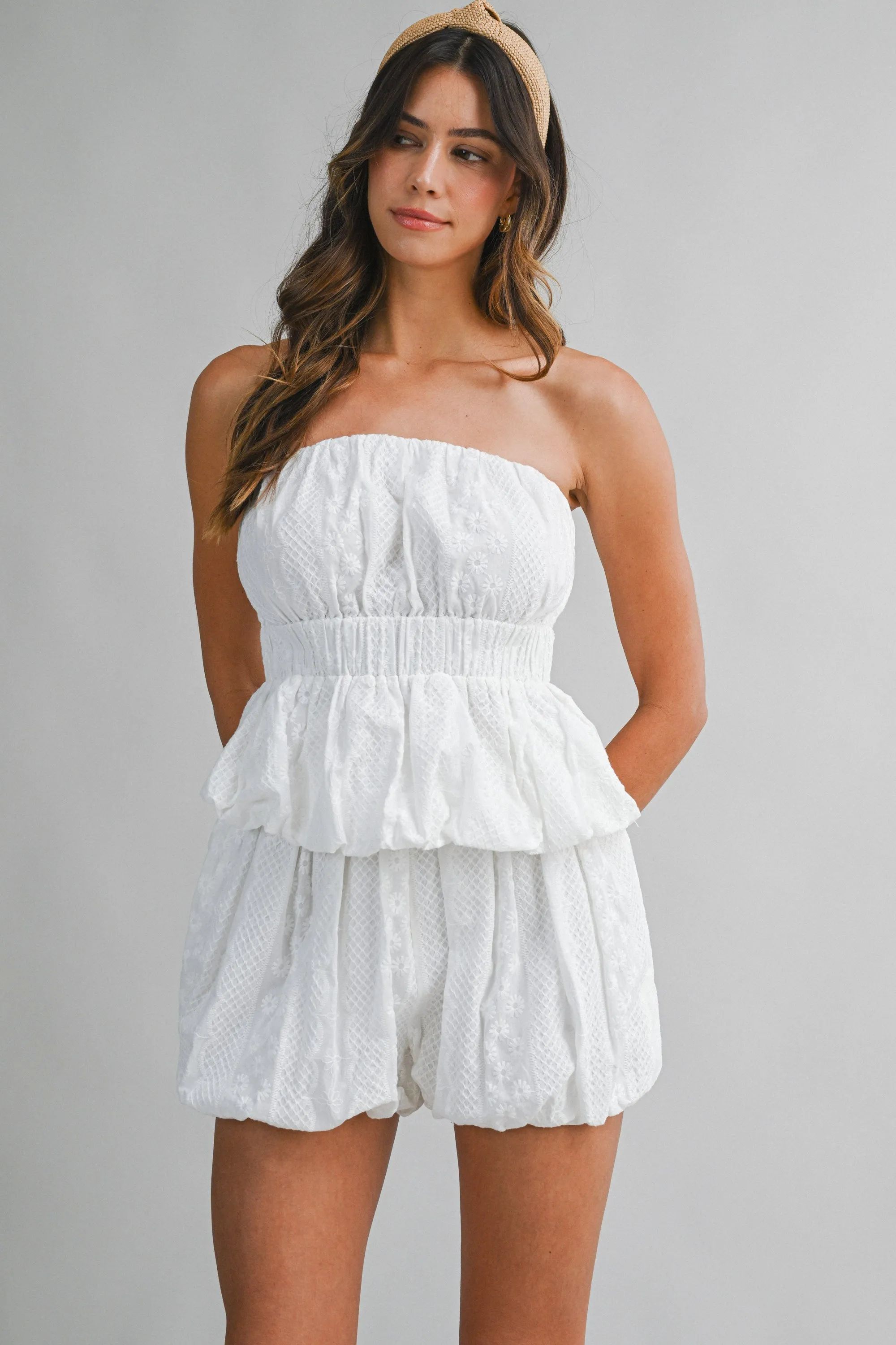 QUINLEY EMBROIDERED TUBE TOP AND SHORTS SET sold by MABLE