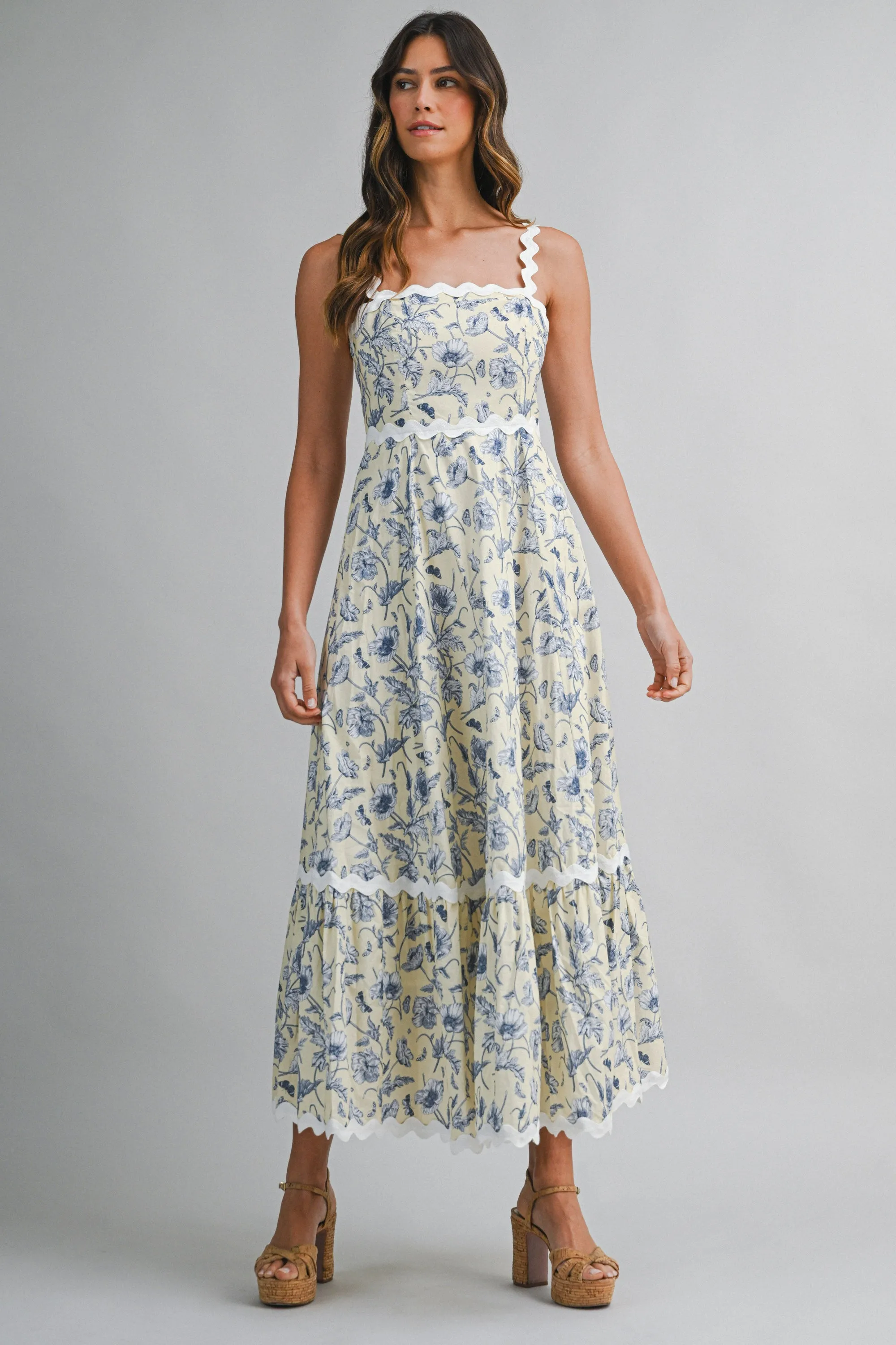EAMON FLORAL PRINTED RIC RAC TRIM MAXI DRESS sold by MABLE product image thumbnail 2