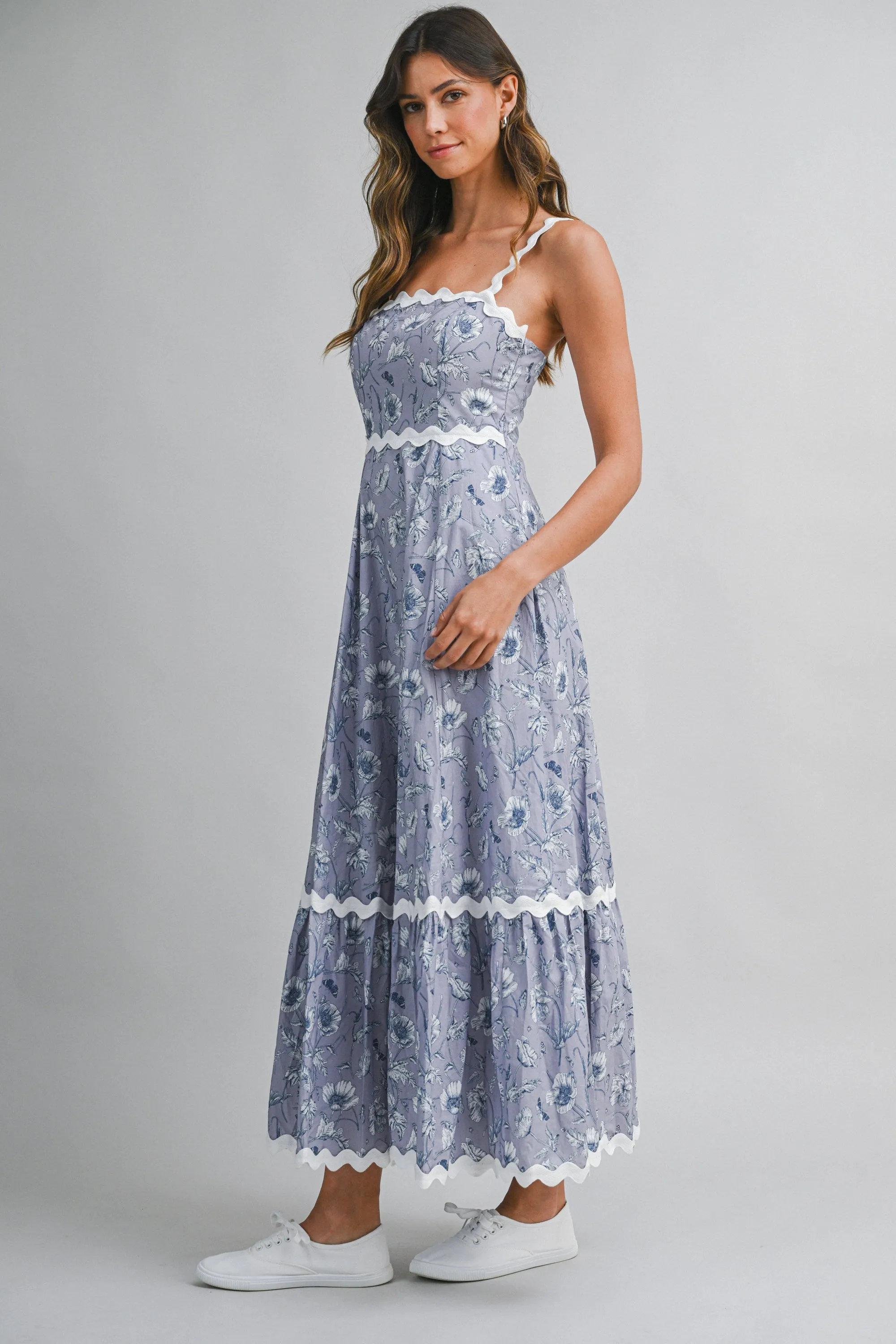 EAMON FLORAL PRINTED RIC RAC TRIM MAXI DRESS sold by MABLE product image thumbnail 3