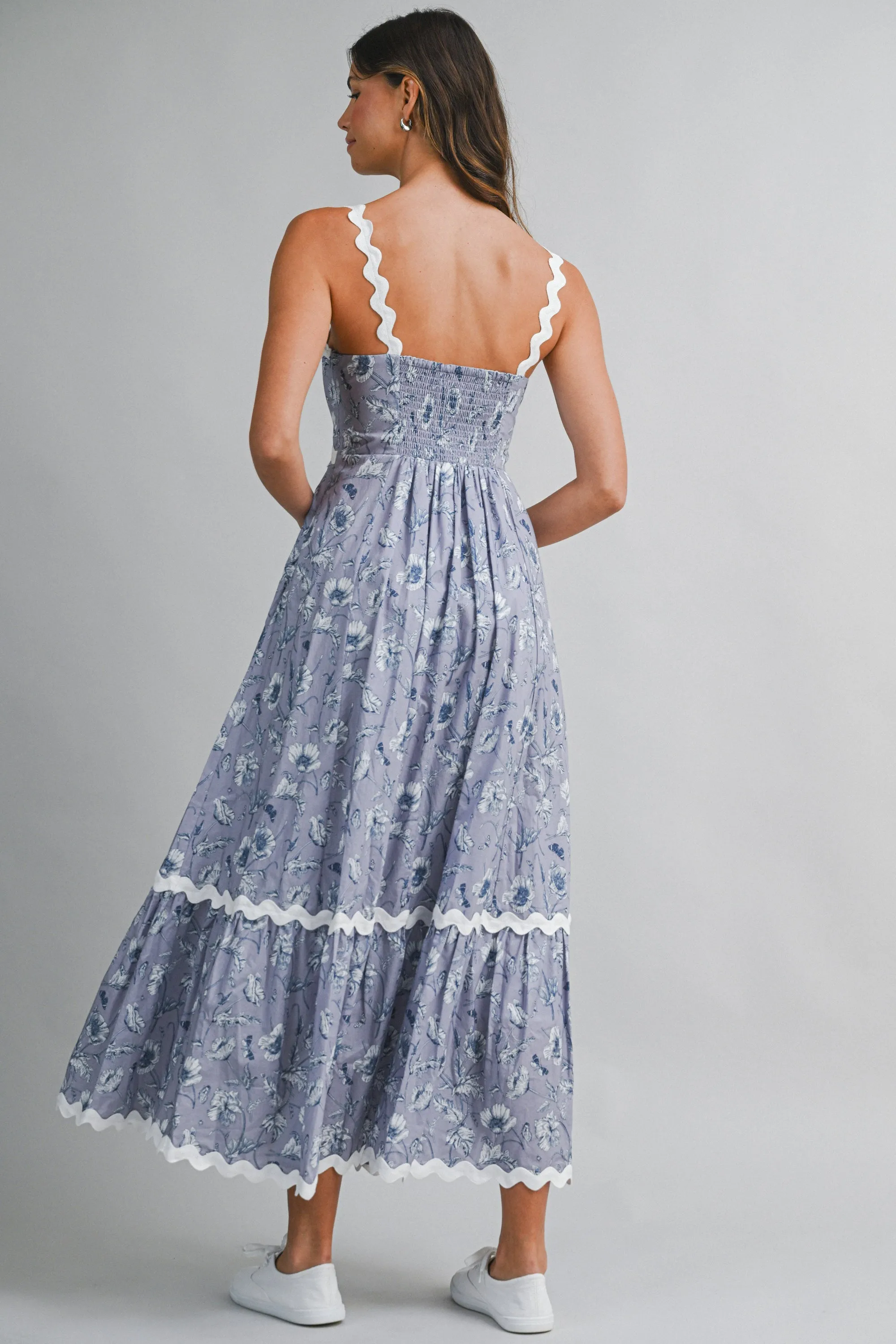 EAMON FLORAL PRINTED RIC RAC TRIM MAXI DRESS sold by MABLE product image thumbnail 4