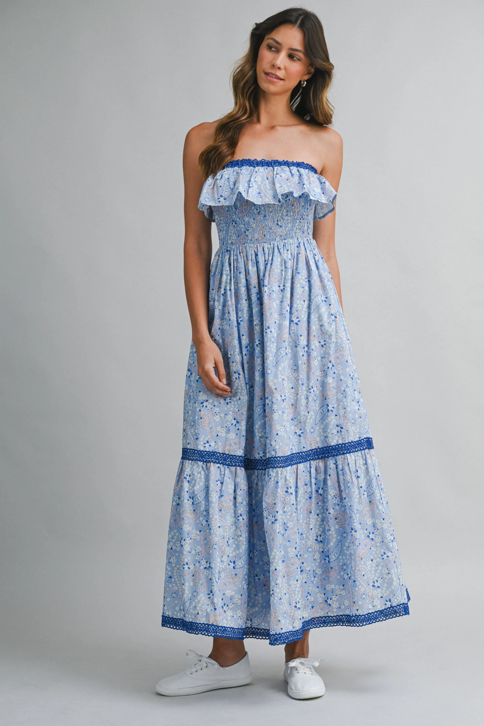 OREN PRINTED RUFFLED MIDI DRESS sold by MABLE