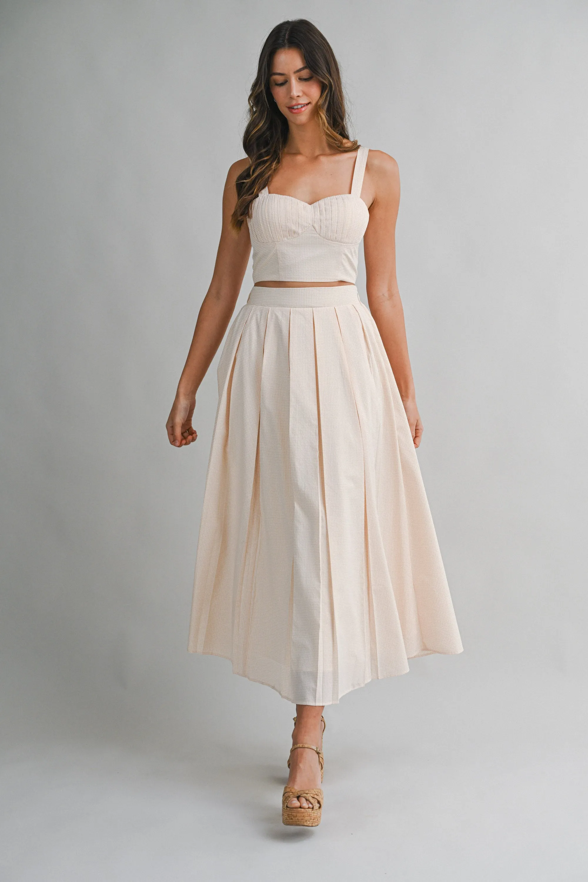 EVERLY GINGHAM TOP AND MIDI SKIRT SET sold by MABLE