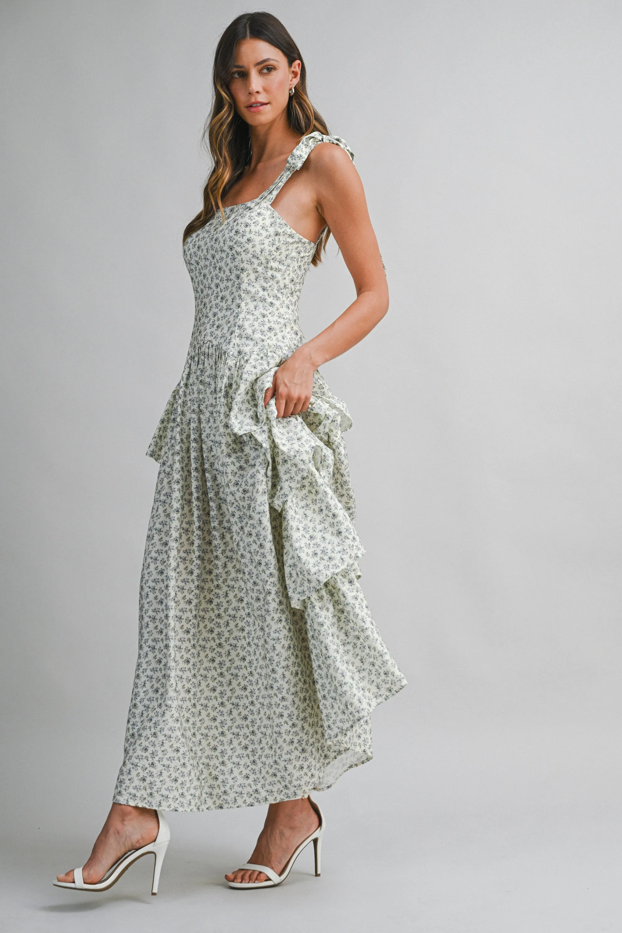 JENOVA FLORAL PRINTED SIDE RUFFLE MIDI DRESS sold by MABLE product image thumbnail 4