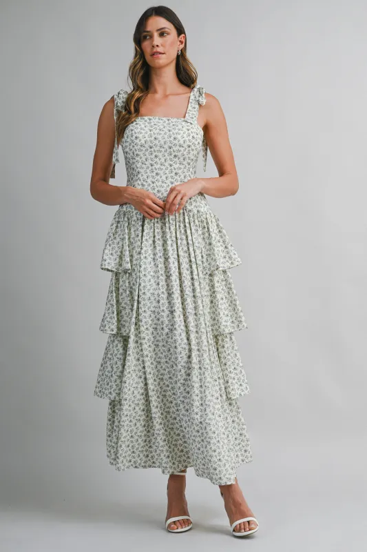 JENOVA FLORAL PRINTED SIDE RUFFLE MIDI DRESS made by MABLE