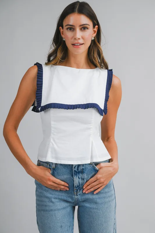MAELIN PLEATED RUFFLE DETAIL TOP made by MABLE