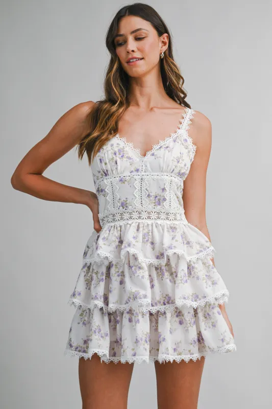 LYNDIS FLORAL PRINTED LACE DETAIL MINI DRESS made by MABLE