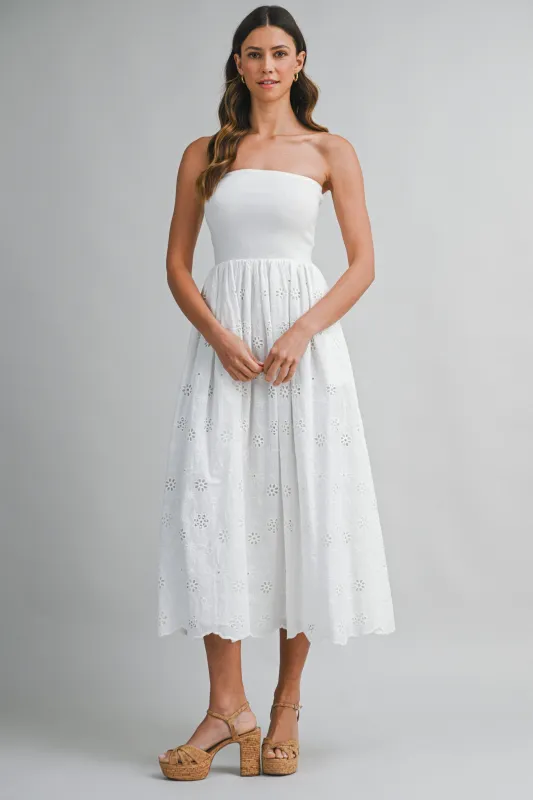 ASTOR EYELET CONTRAST MIDI DRESS made by MABLE