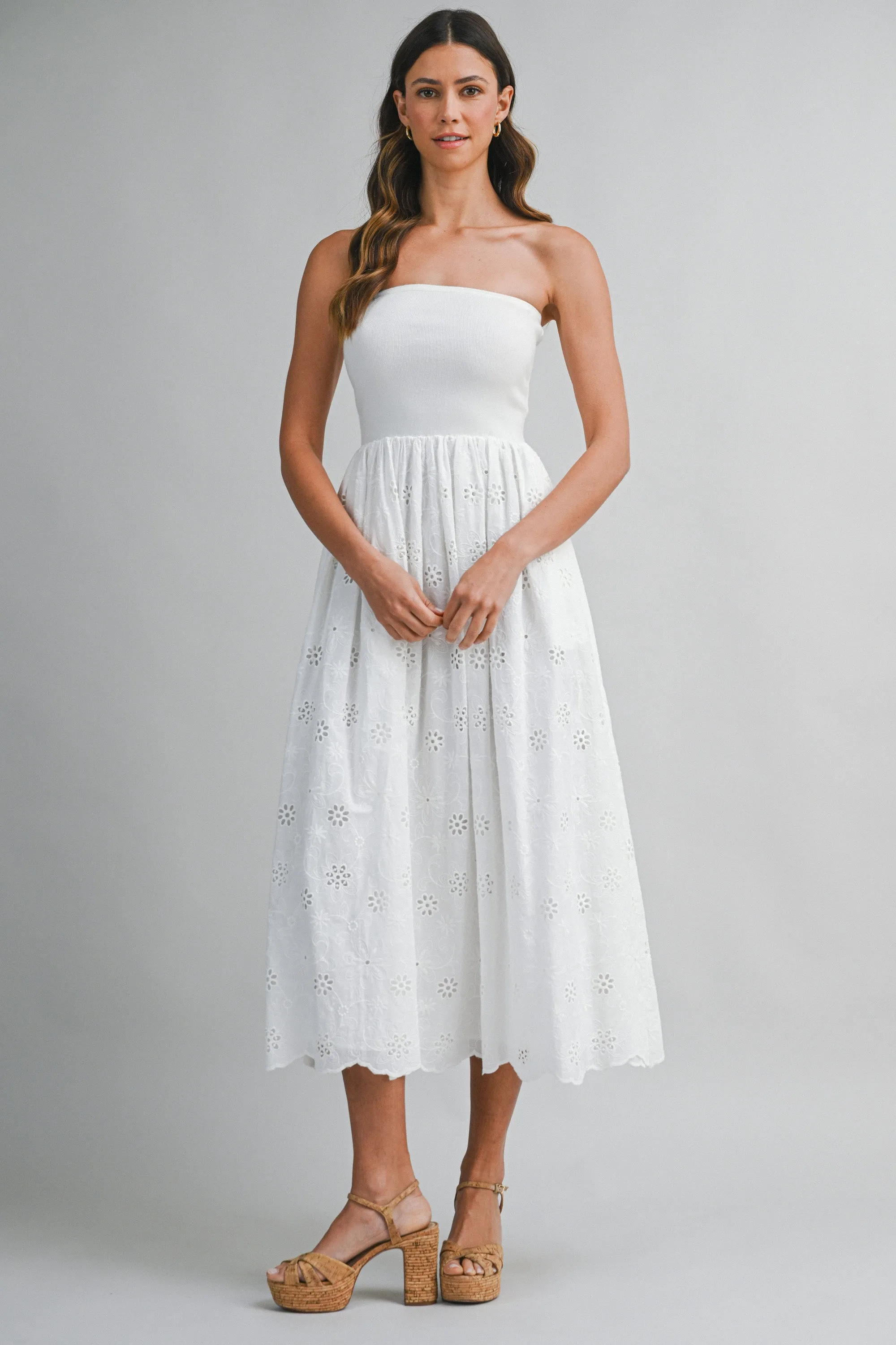 ASTOR EYELET CONTRAST MIDI DRESS sold by MABLE