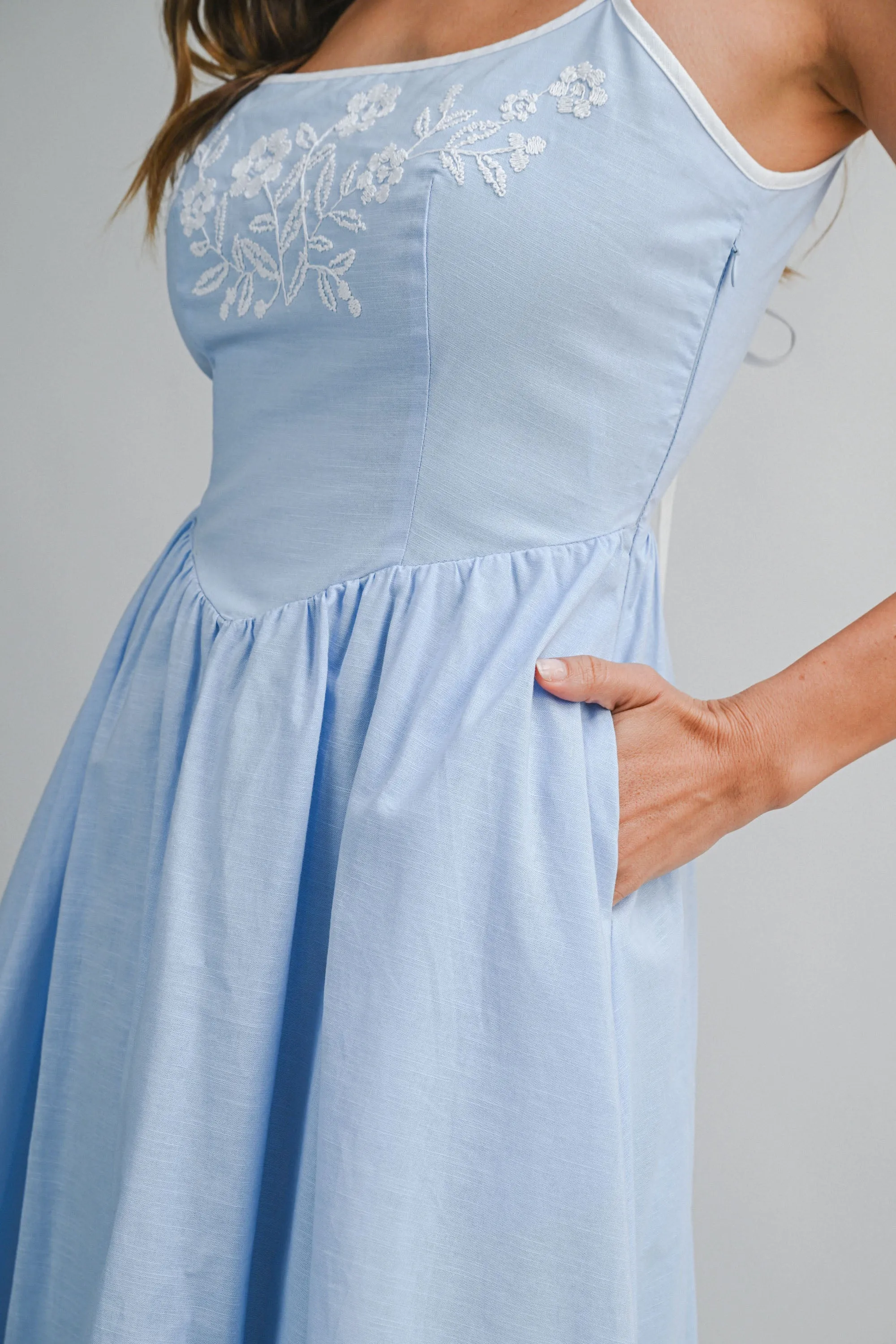 GLORIANA LINEN EMBROIDERED BACK TIE MIDI DRESS sold by MABLE product image thumbnail 5