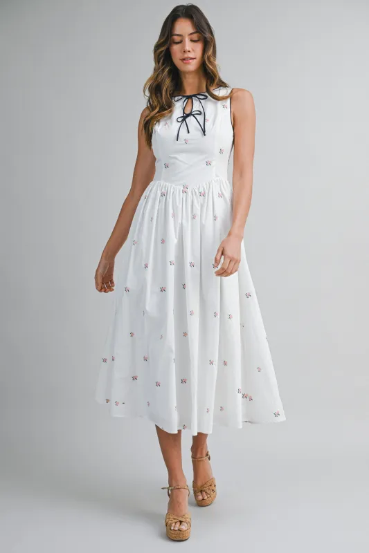XANDER FLORAL EMBROIDERY MIDI DRESS made by MABLE