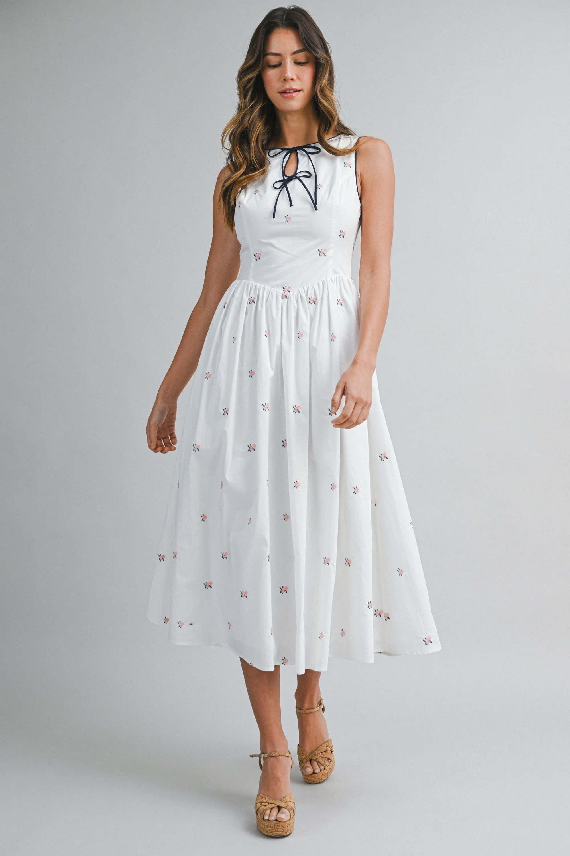 XANDER FLORAL EMBROIDERY MIDI DRESS sold by MABLE
