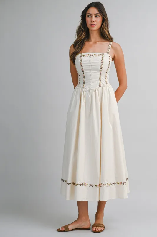 THORNE EMBROIDERED STRIPE MIDI DRESS made by MABLE