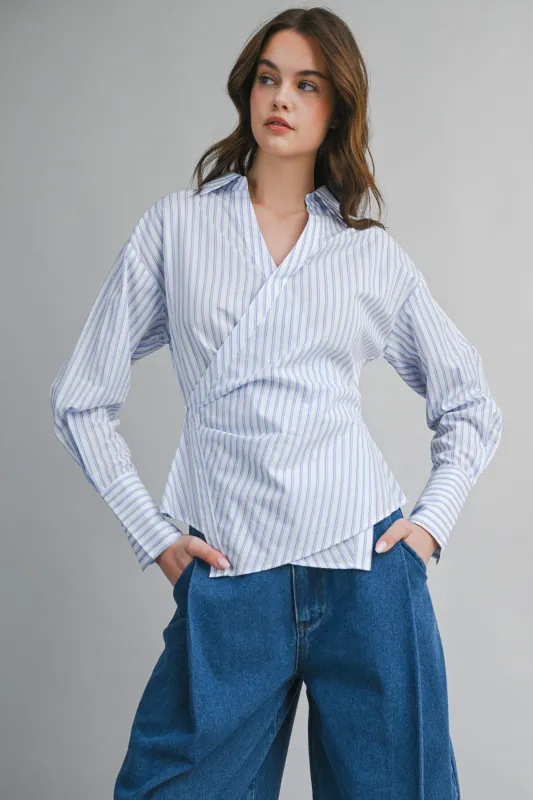 BASTIAN PIN STRIPE WRAPPED SHIRT made by MABLE