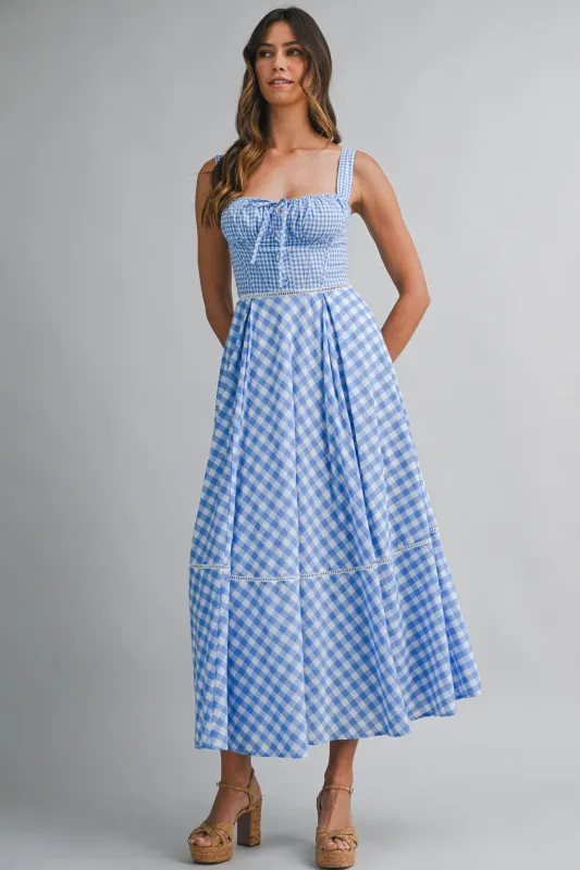 HELENA GINGHAM COMBO SLEEVELESS MIDI DRESS made by MABLE