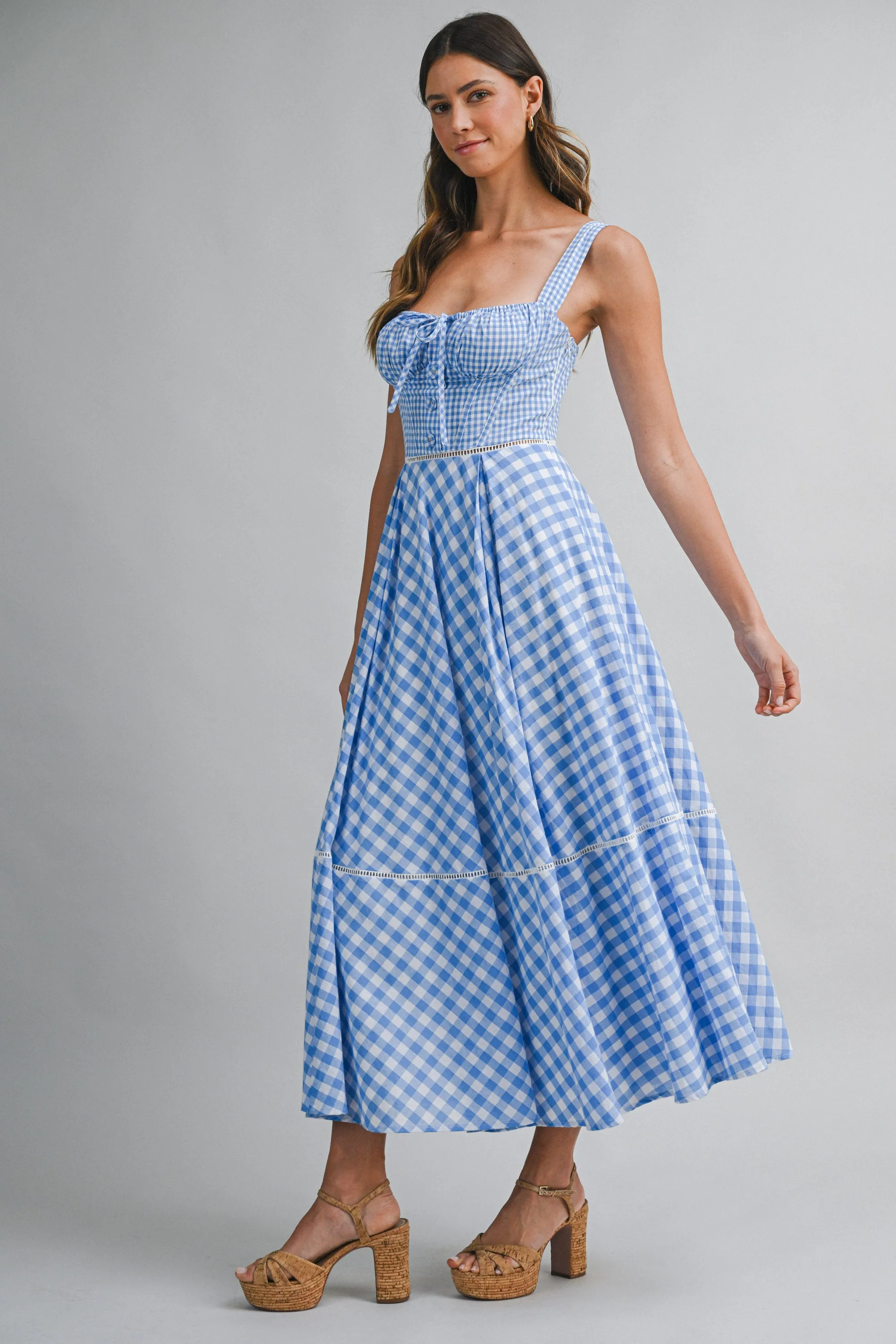 HELENA GINGHAM COMBO SLEEVELESS MIDI DRESS sold by MABLE product image thumbnail 3