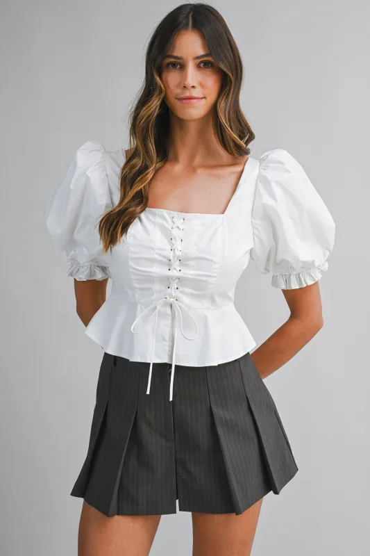 ERIN BALLOON SLEEVES LACE FRONT TOP made by MABLE