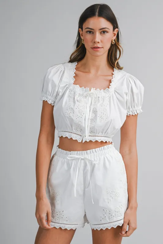 HENLEY EMBROIDERED TOP AND SHORTS SET made by MABLE