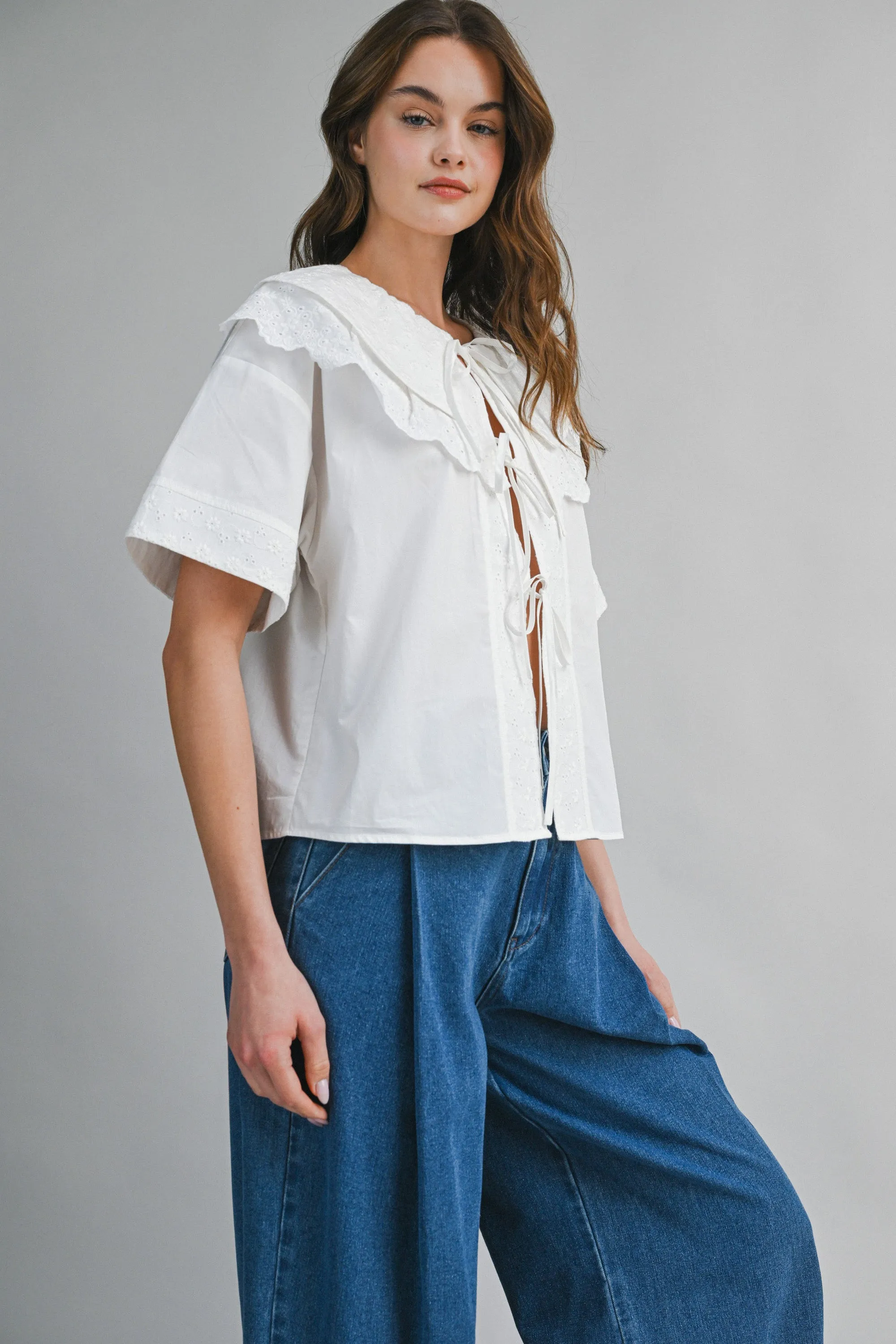 PAISLEE EYELET TIE FRONT SHIRT sold by MABLE product image thumbnail 2