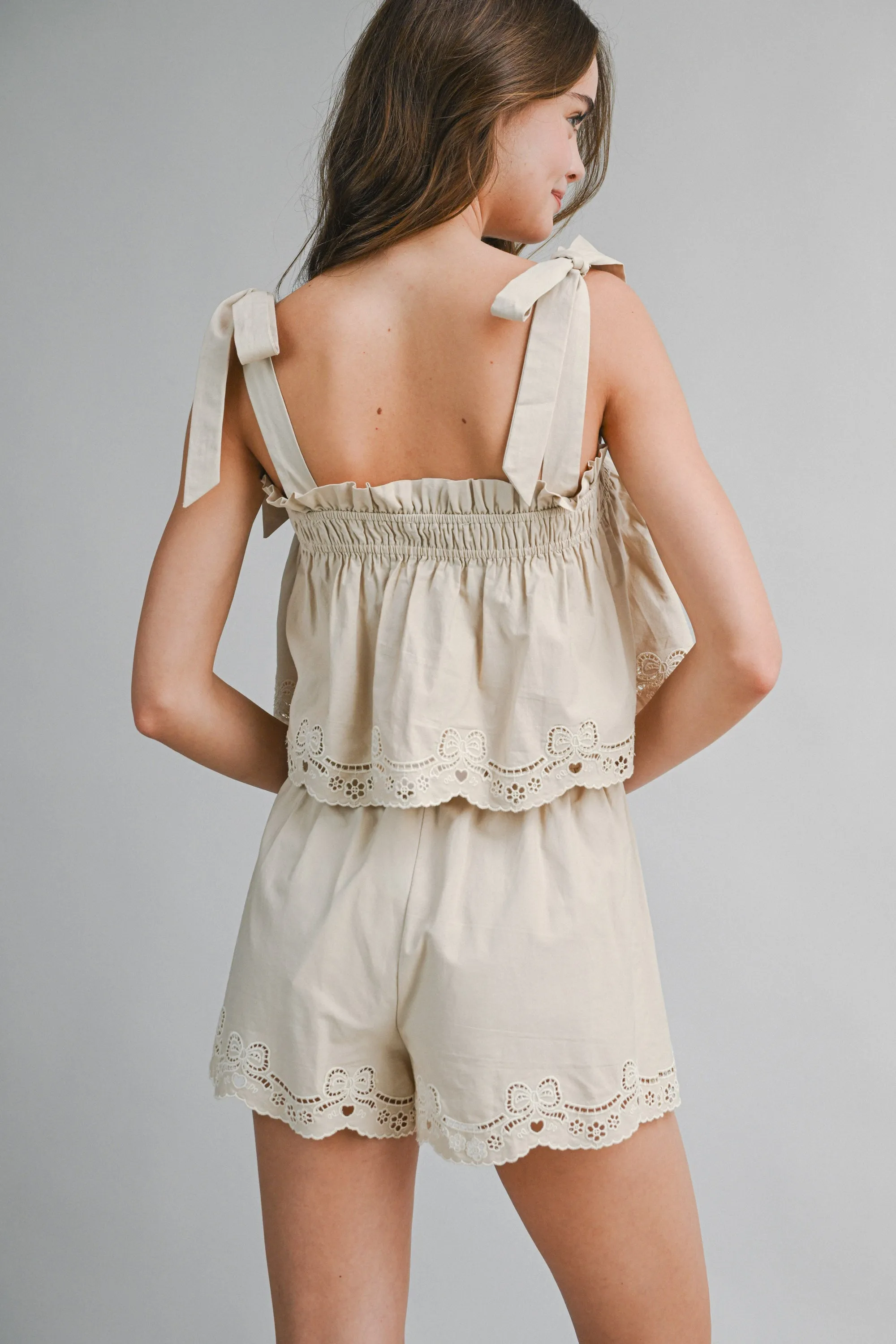 LAURYN EYELET BORDER TIE SHOULDER TOP AND SHORTS SET sold by MABLE product image thumbnail 3