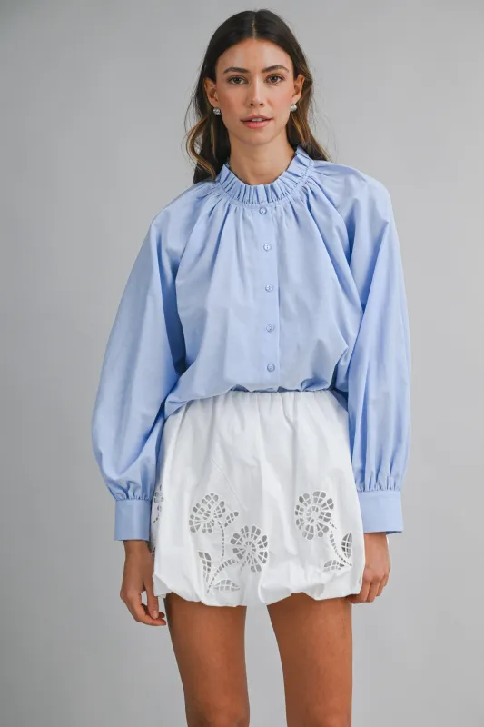 MARA RUFFLE NECK LONG SLEEVE BLOUSE made by MABLE